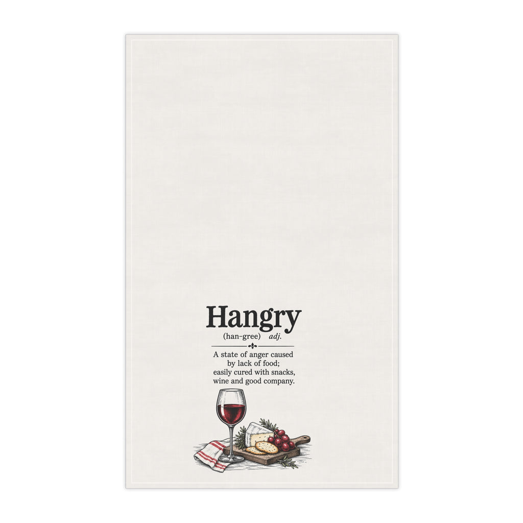 Hangry Definition Cotton Tea Towel — Funny Wine & Cheese Kitchen Towel
