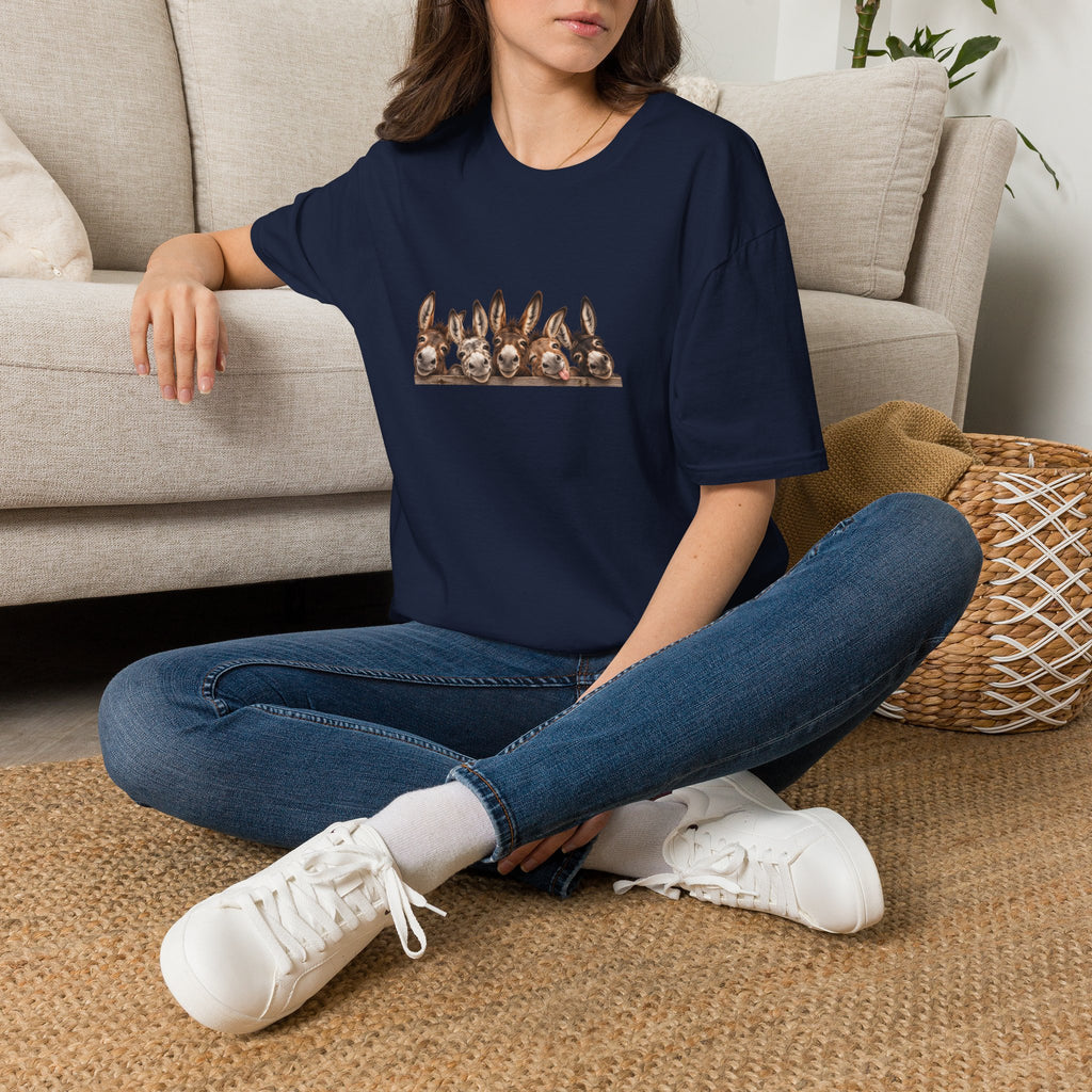 Donkey Row T-Shirt — Cute Peeking Donkeys Graphic Tee