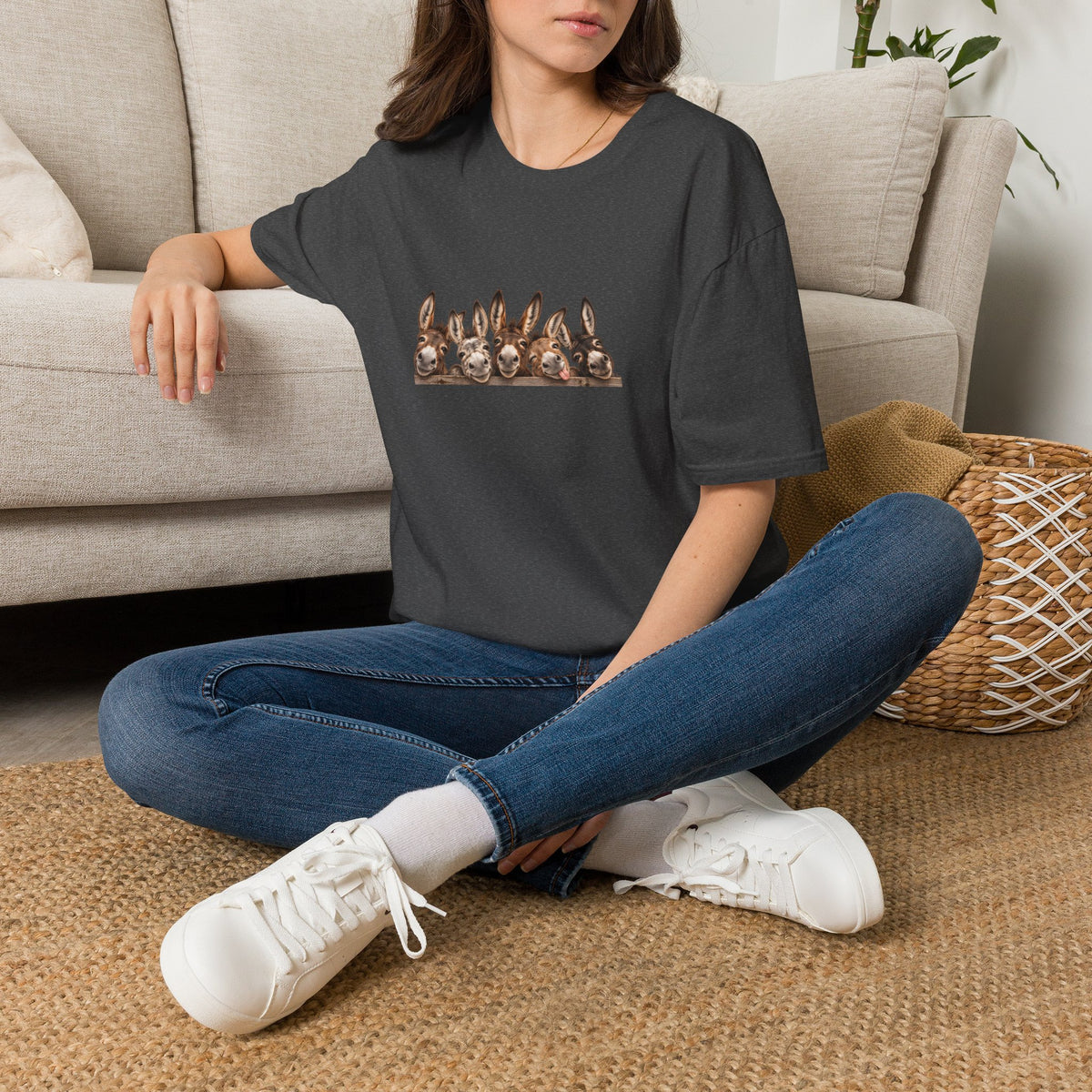 Donkey Row T-Shirt — Cute Peeking Donkeys Graphic Tee