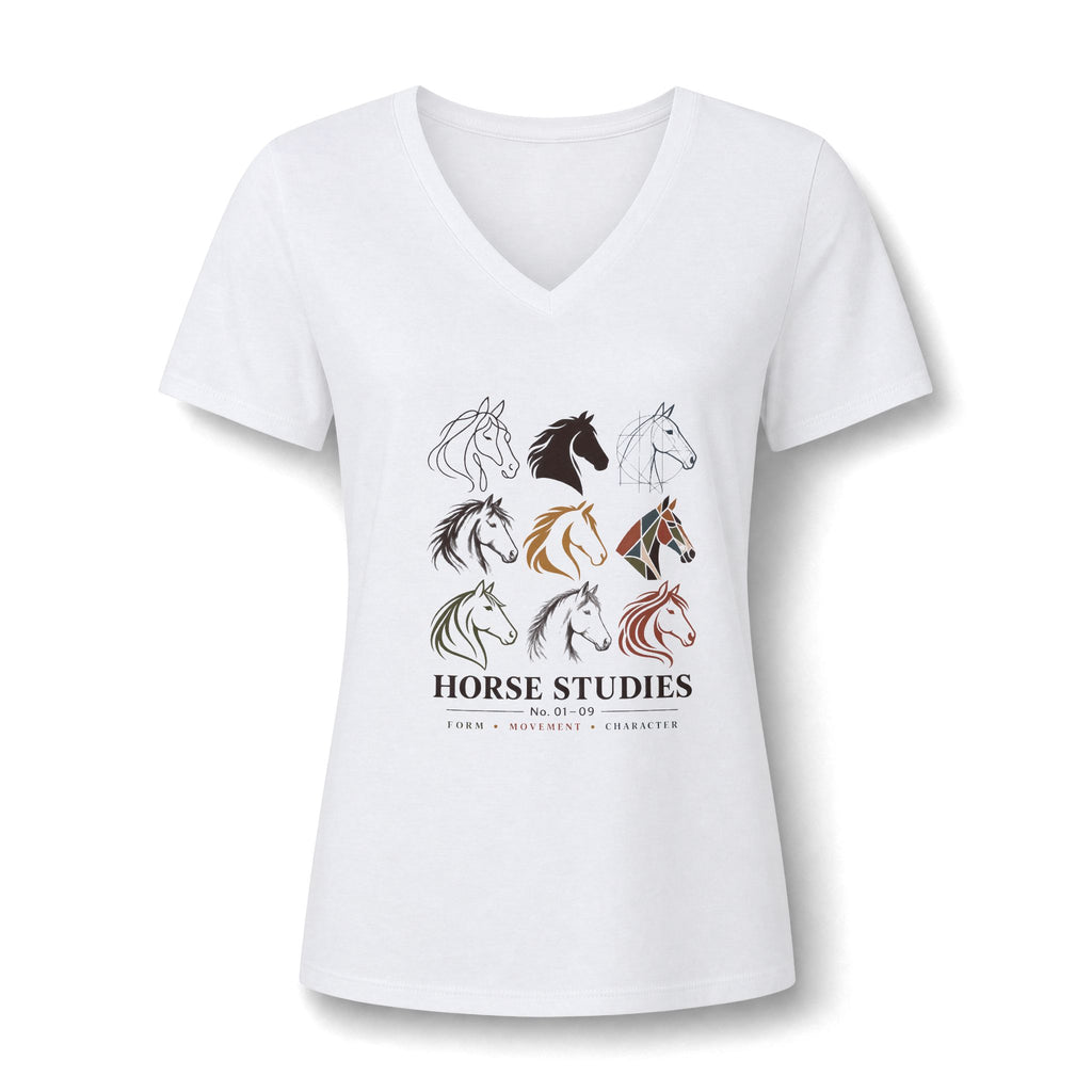 Horse Studies women's heather V-neck tee with horse head graphic