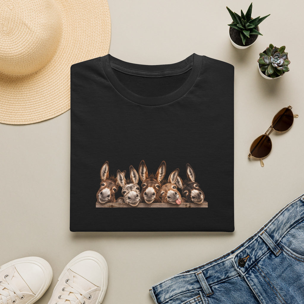 Donkey Row T-Shirt — Cute Peeking Donkeys Graphic Tee
