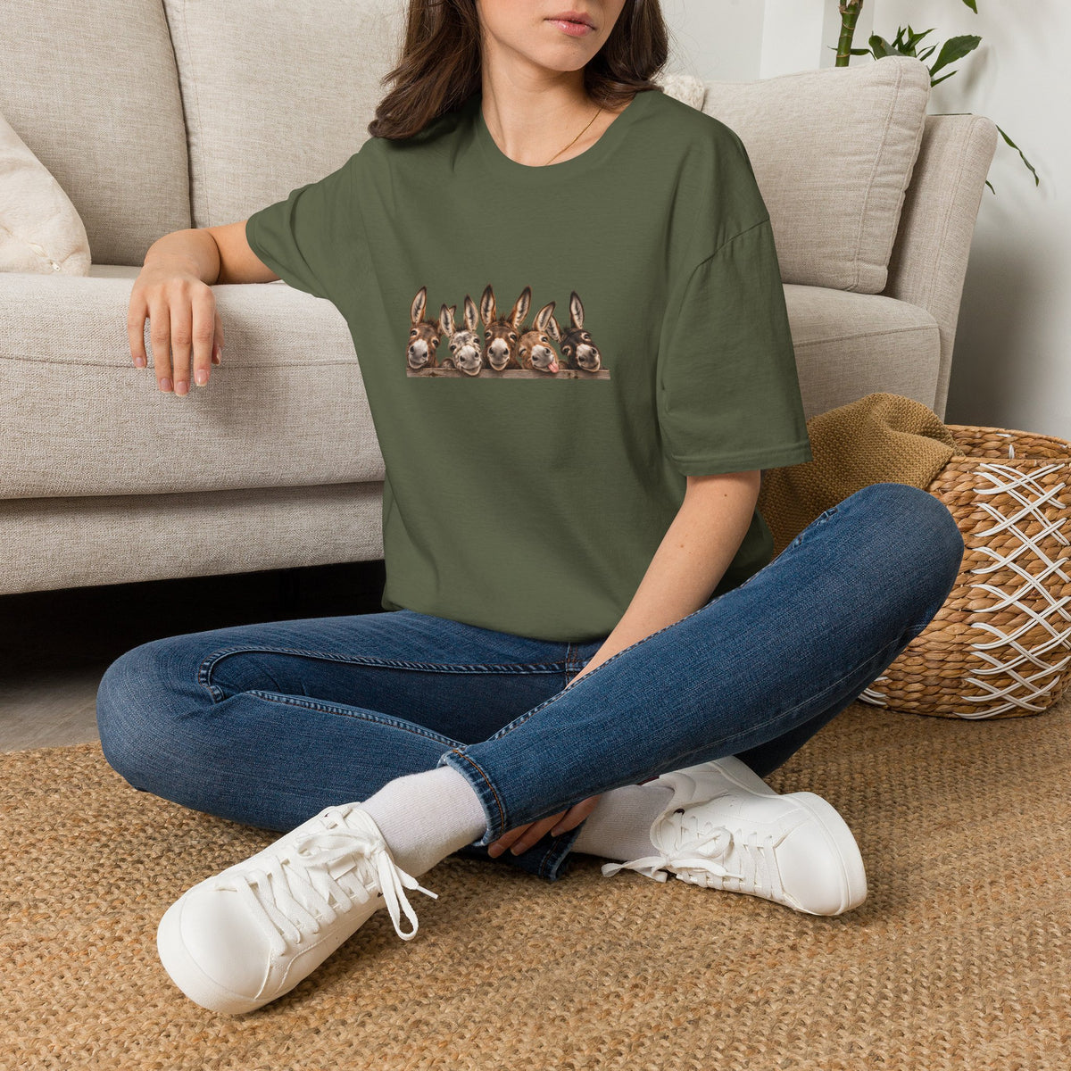 Donkey Row T-Shirt — Cute Peeking Donkeys Graphic Tee