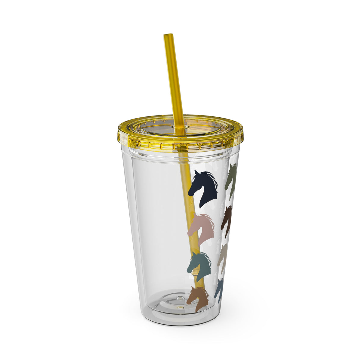 Horse Head Pattern Tumbler — 16oz Insulated Straw Cup