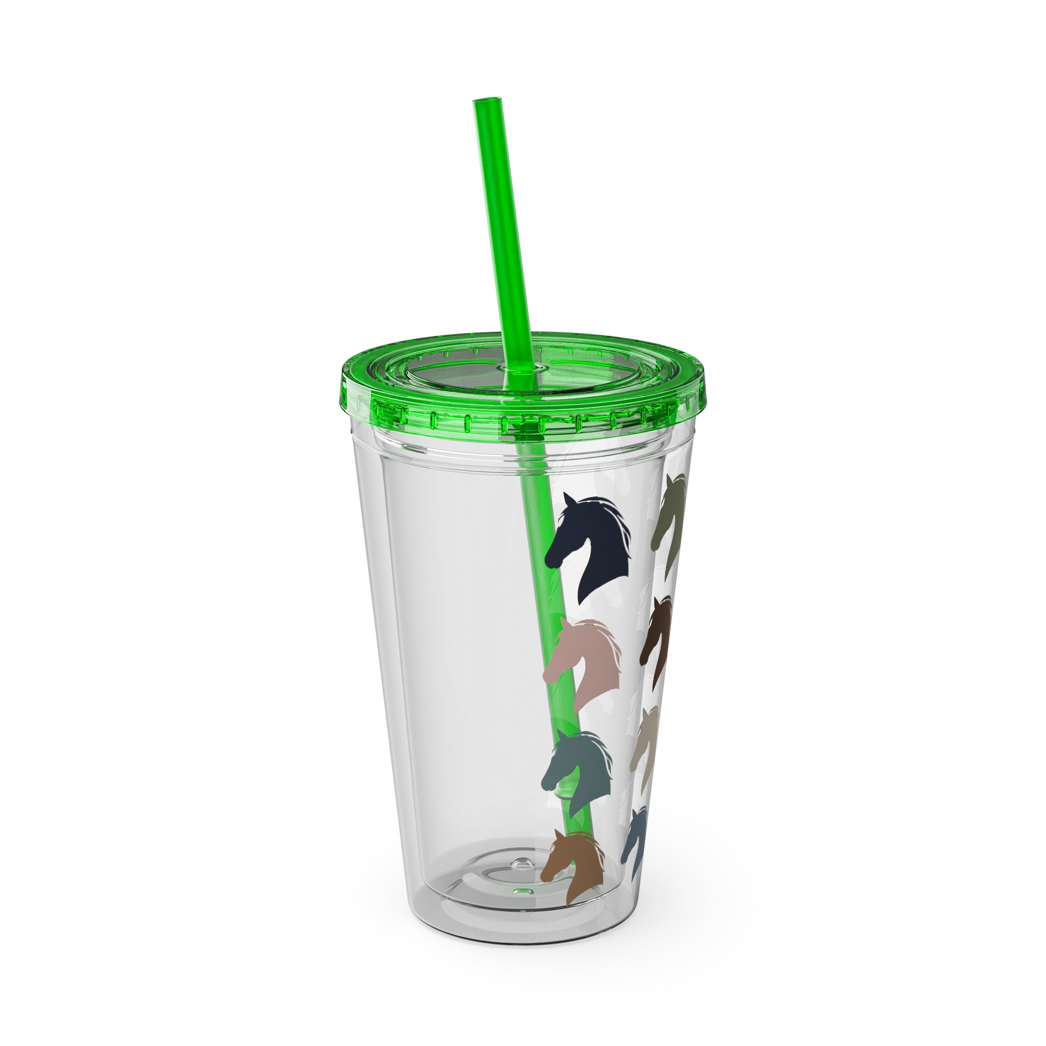 Horse Head Pattern Tumbler — 16oz Insulated Straw Cup