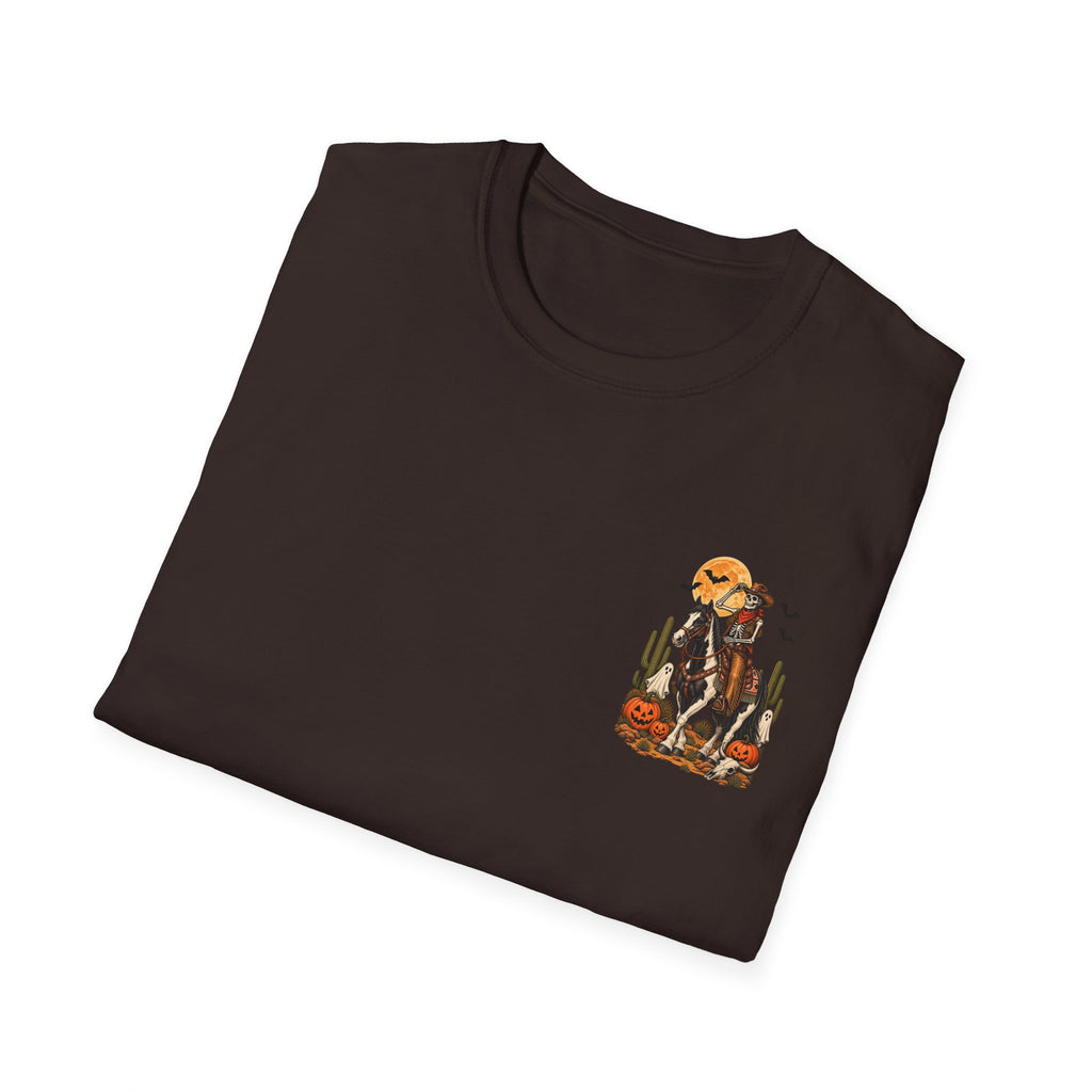 Western Halloween Skeleton Cowboy Horse T-Shirt – Spooky Equestrian Tee