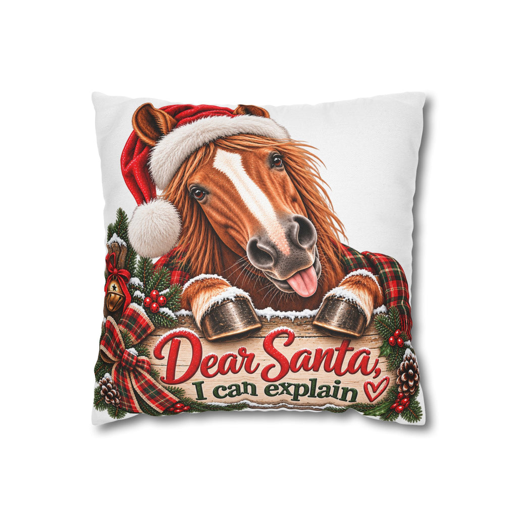 Dear Santa I Can Explain Horse Pillowcase | Funny Equestrian Christmas Pillow Cover | Horse Lover Holiday Decor | Christmas Horse Gift