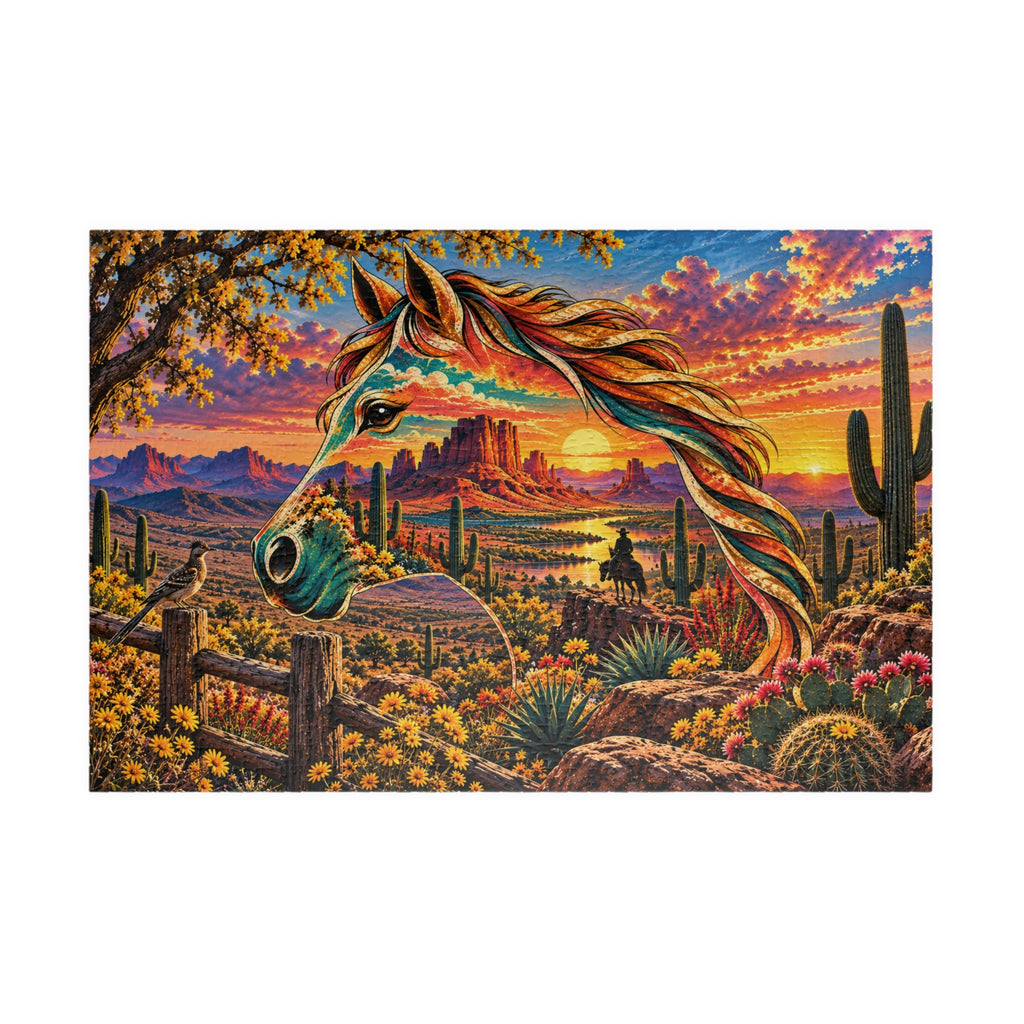 Desert Sunset Horse Puzzle — Scenic Southwestern Landscape Jigsaw (1014 pcs)