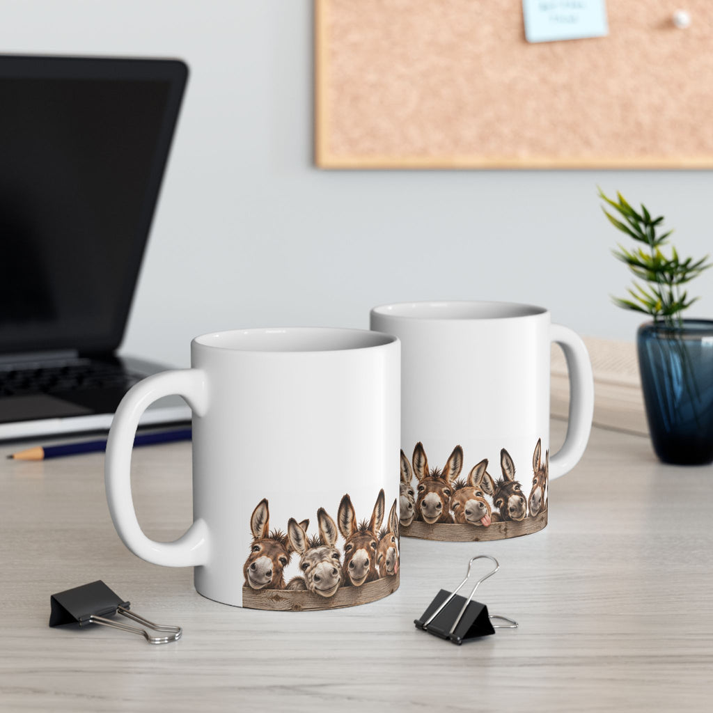 Donkey Friends Ceramic Mug (11oz & 15oz) - Cute Farm Animal Coffee Cup