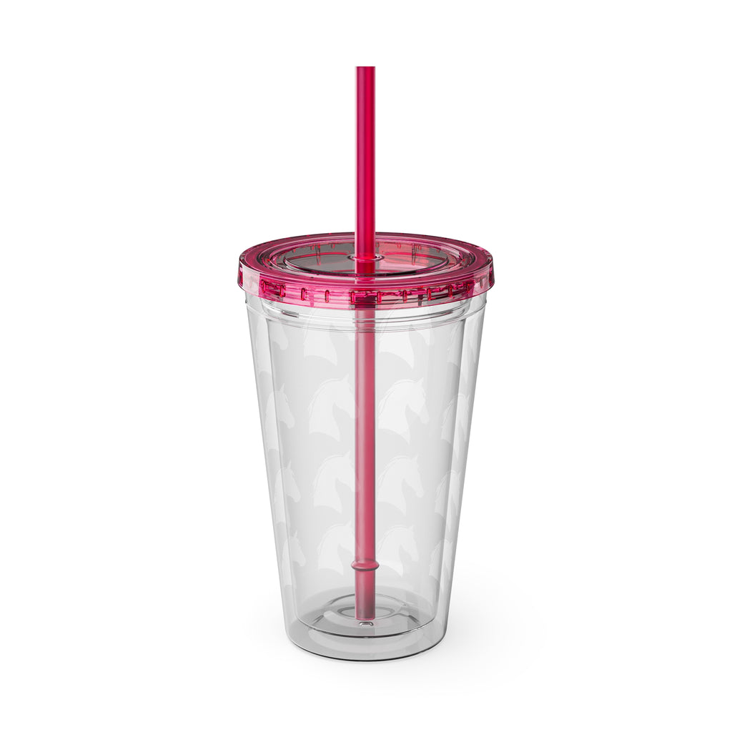 Horse Head Pattern Tumbler — 16oz Insulated Straw Cup