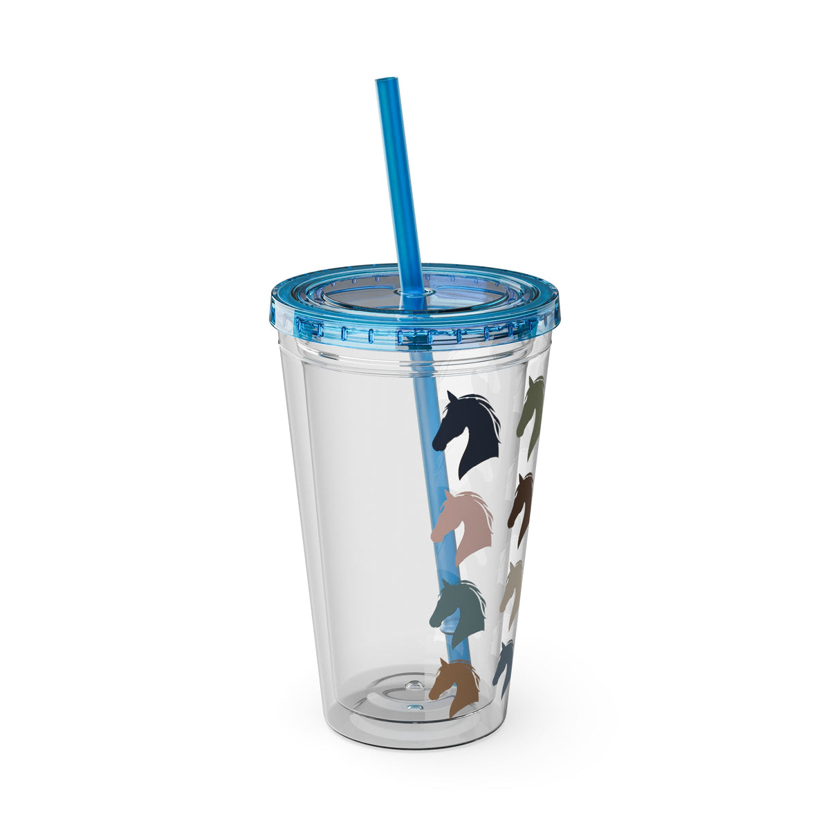 Horse Head Pattern Tumbler — 16oz Insulated Straw Cup