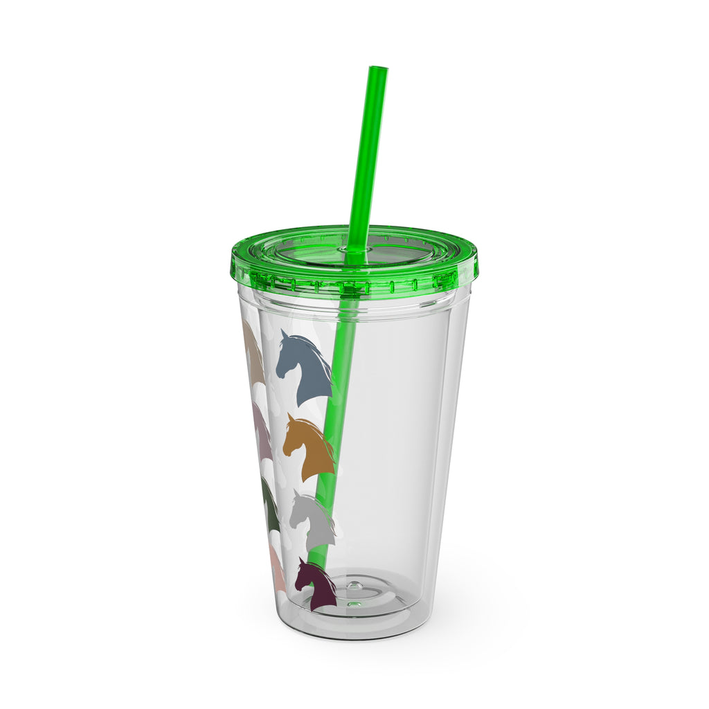 Horse Head Pattern Tumbler — 16oz Insulated Straw Cup
