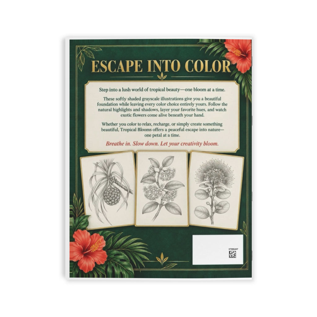 Tropical Blooms Mini Grayscale Coloring Book for Adults | Botanical Flower Coloring Book