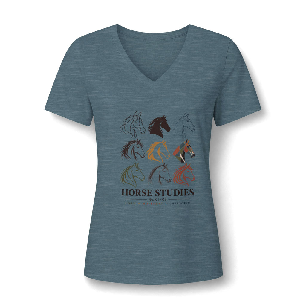 Horse Studies Women's V-Neck Tee — Stylized Horse Head Art
