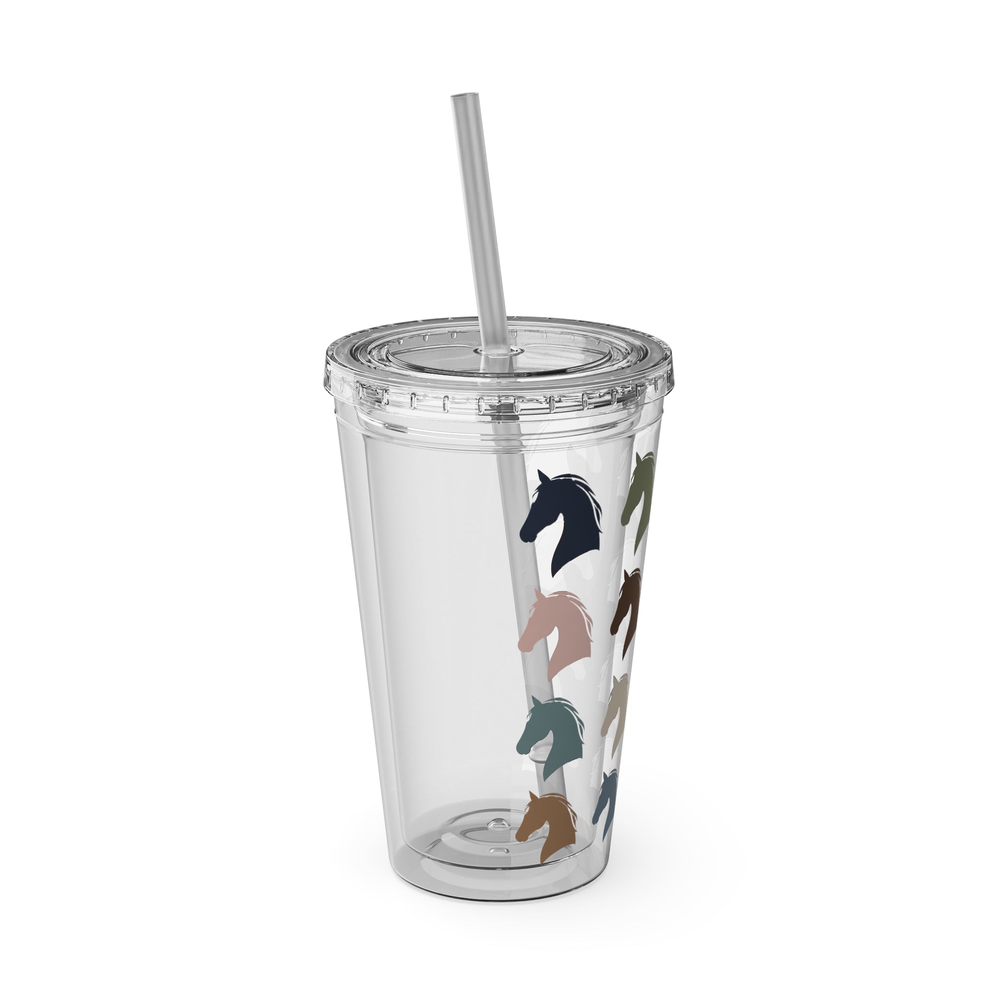 Horse Head Pattern Tumbler — 16oz Insulated Straw Cup