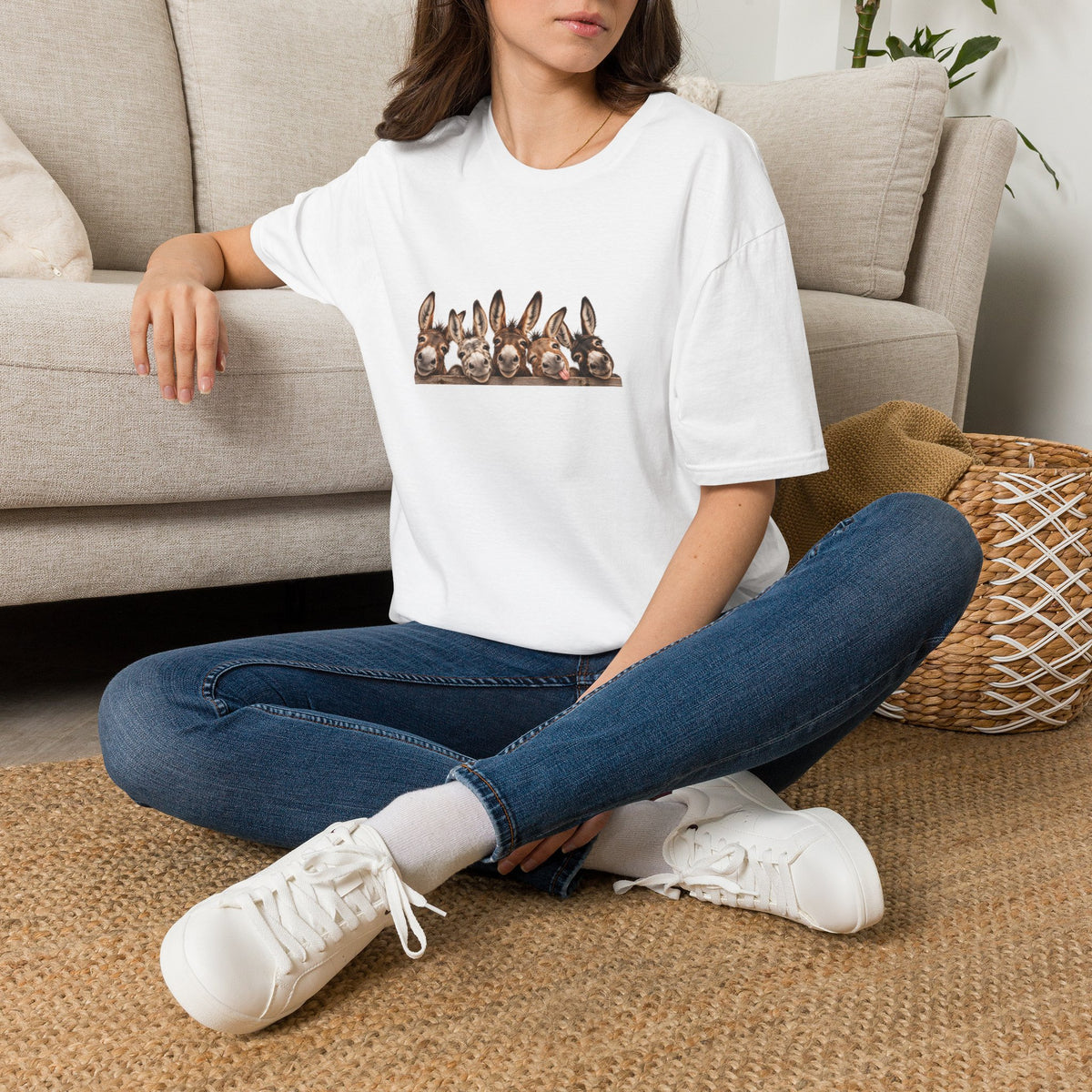 Donkey Row T-Shirt — Cute Peeking Donkeys Graphic Tee