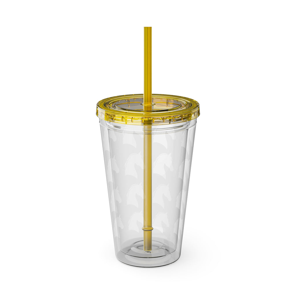 Horse Head Pattern Tumbler — 16oz Insulated Straw Cup