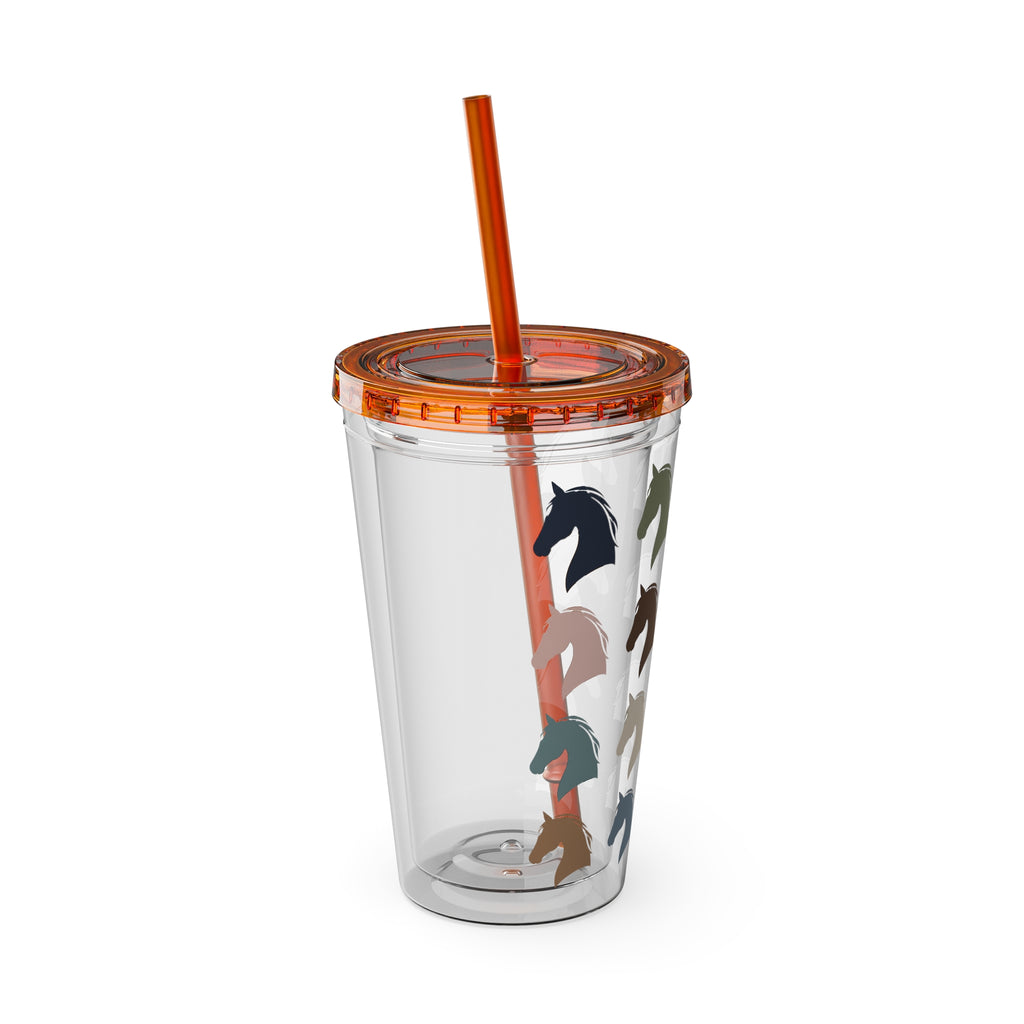 Horse Head Pattern Tumbler — 16oz Insulated Straw Cup