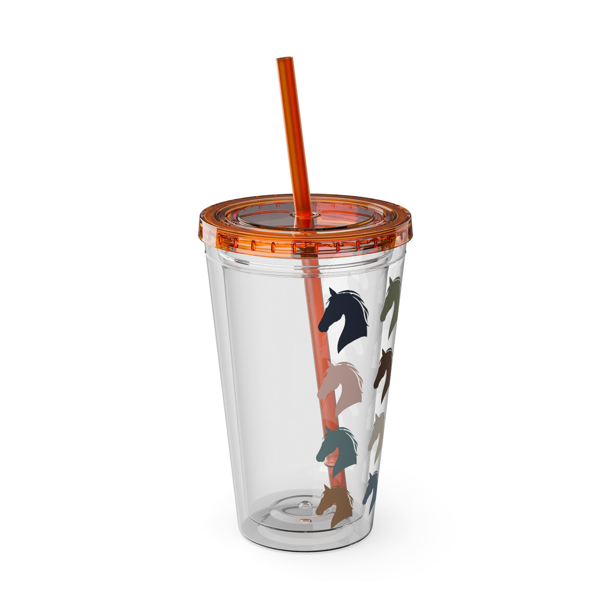 Horse Head Pattern Tumbler — 16oz Insulated Straw Cup
