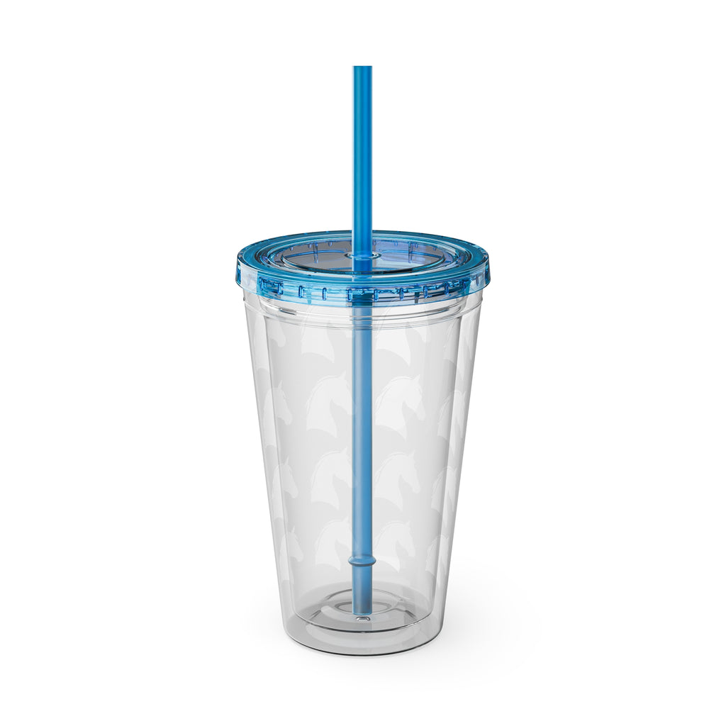 Horse Head Pattern Tumbler — 16oz Insulated Straw Cup