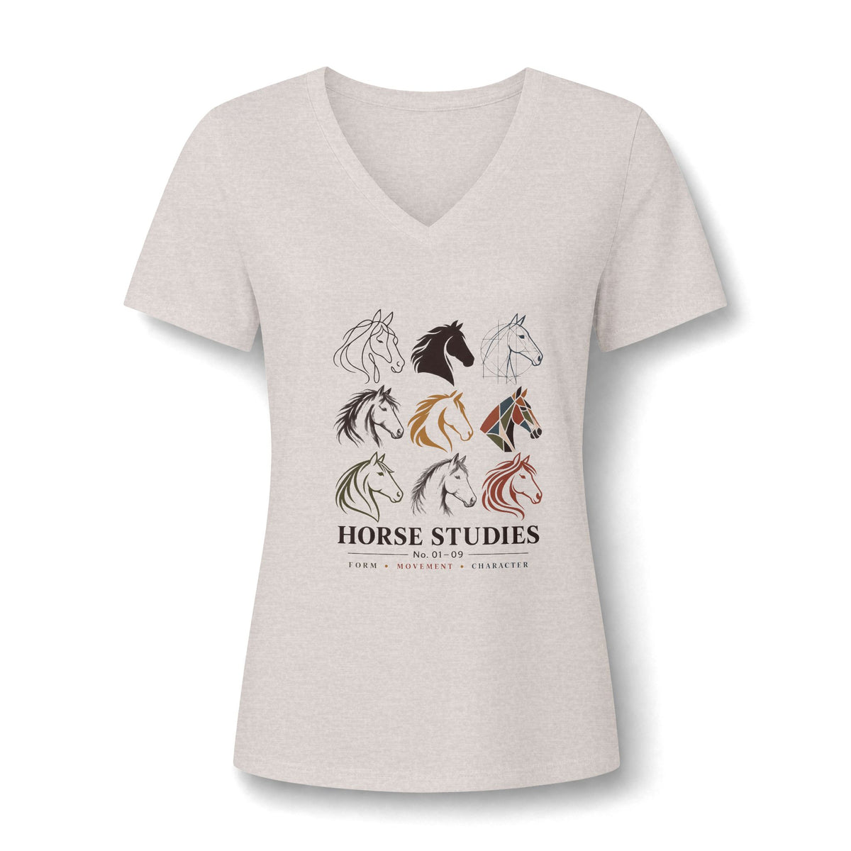 Horse Studies Women's V-Neck Tee — Stylized Horse Head Art
