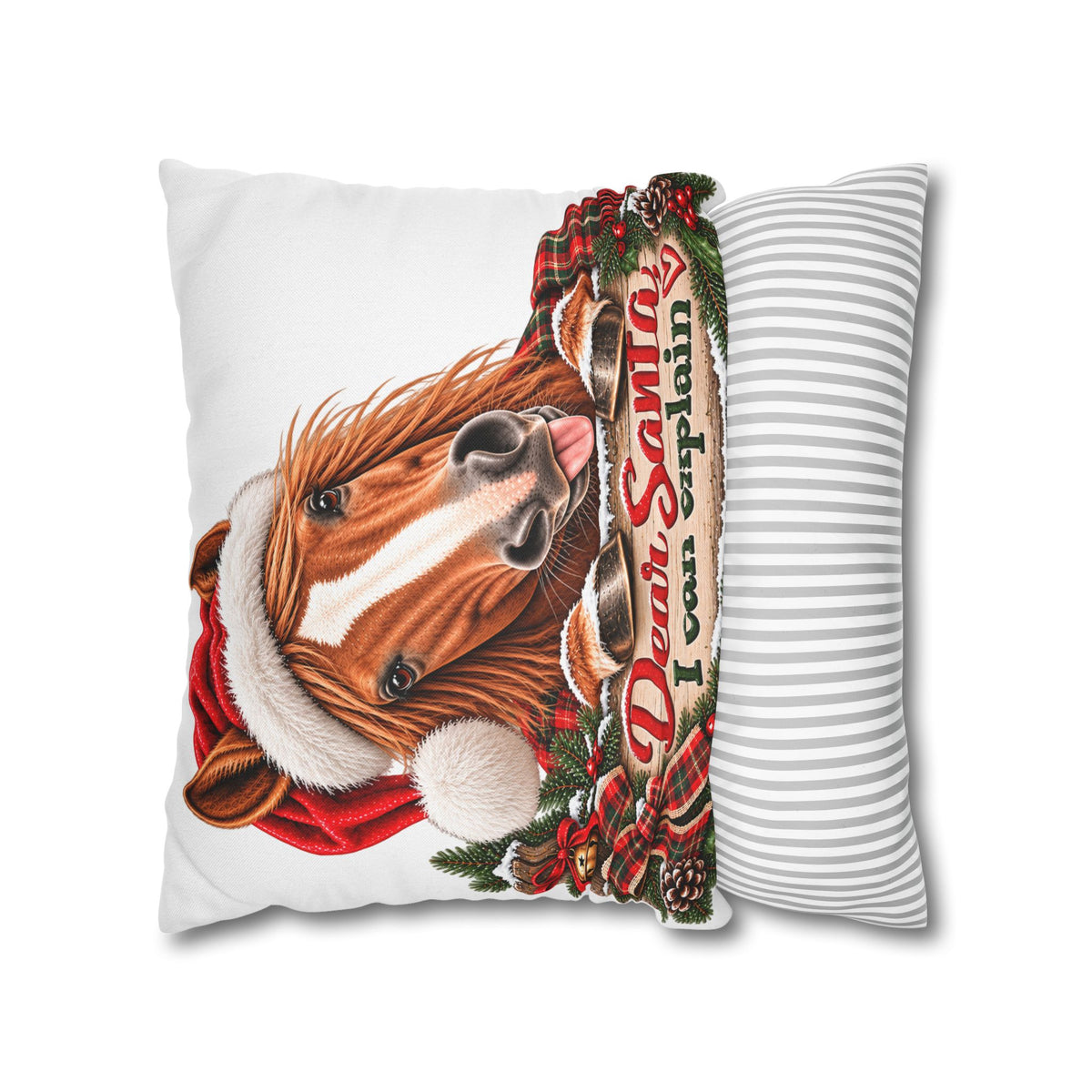 Dear Santa I Can Explain Horse Pillowcase | Funny Equestrian Christmas Pillow Cover | Horse Lover Holiday Decor | Christmas Horse Gift