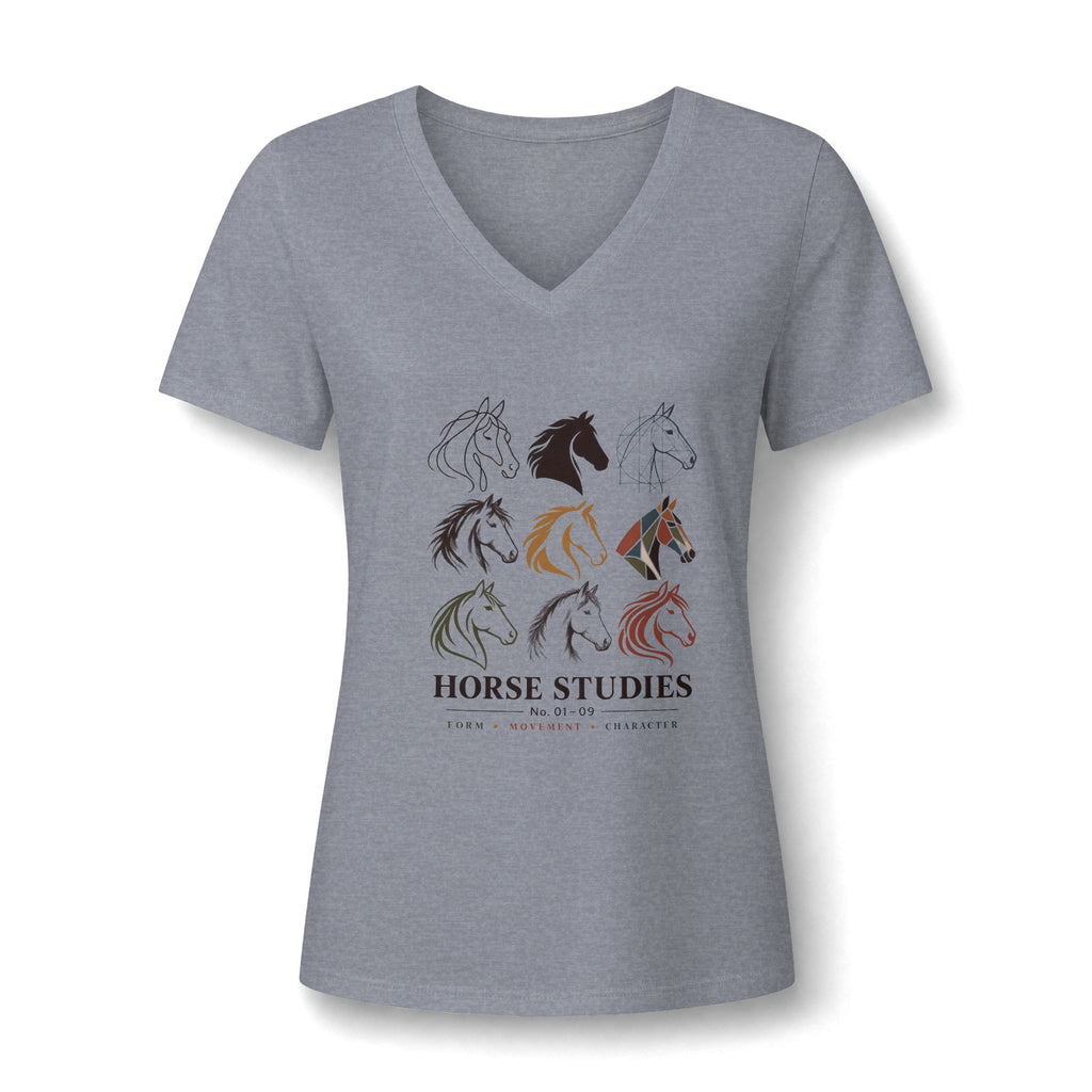 Horse Studies Women's V-Neck Tee — Stylized Horse Head Art