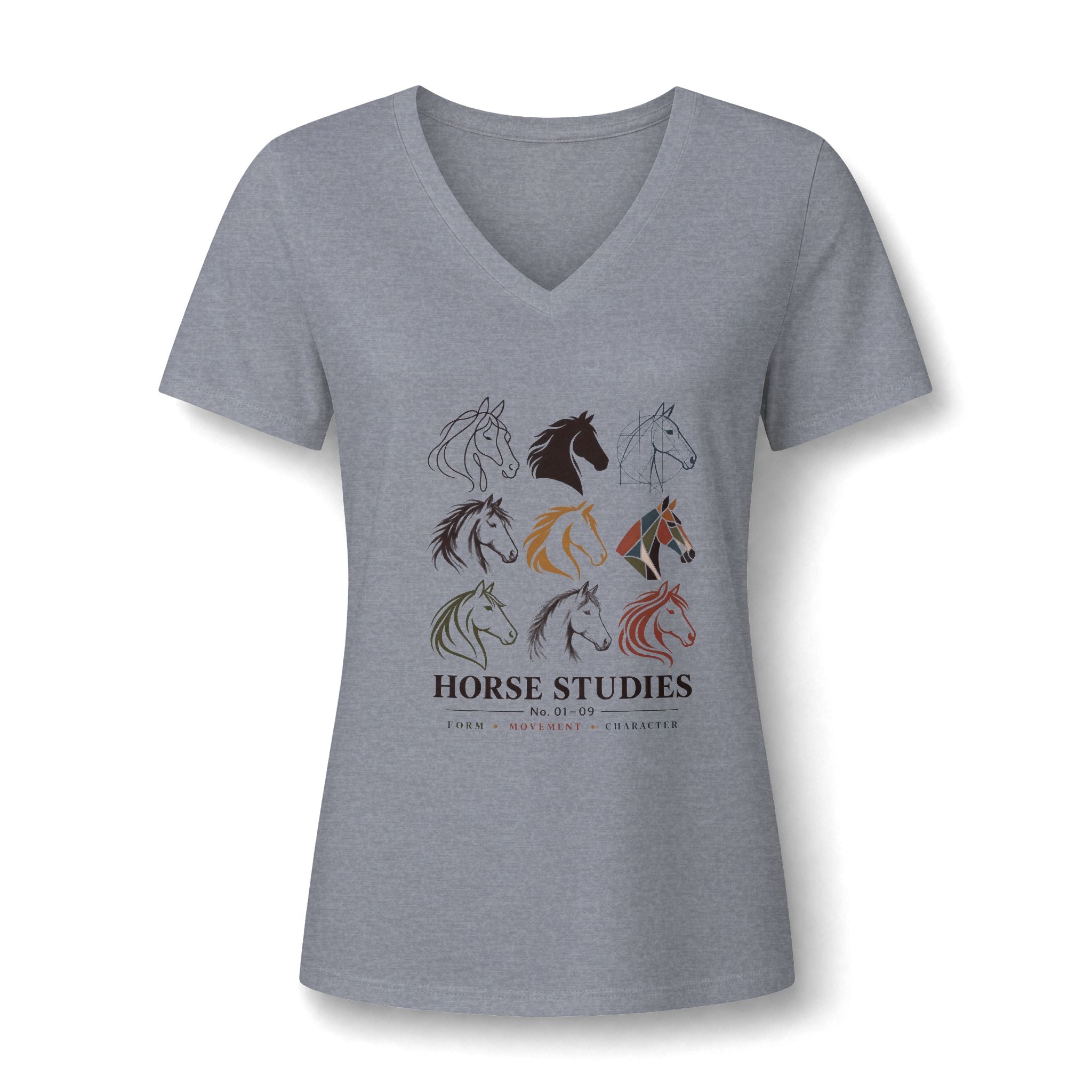 Horse Studies Women's V-Neck Tee — Stylized Horse Head Art
