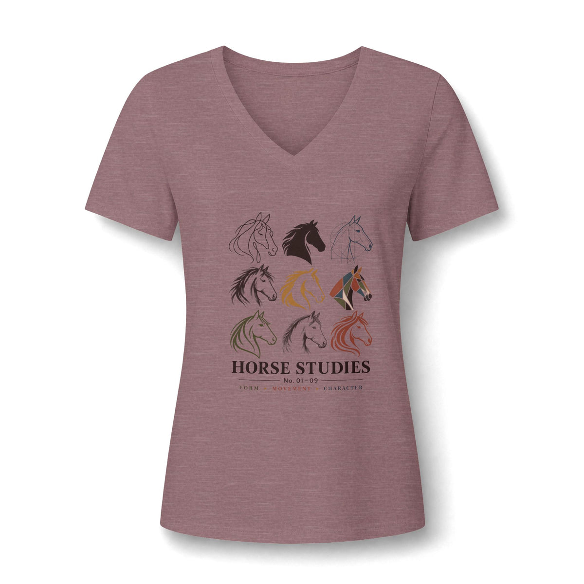 Horse Studies Women's V-Neck Tee — Stylized Horse Head Art