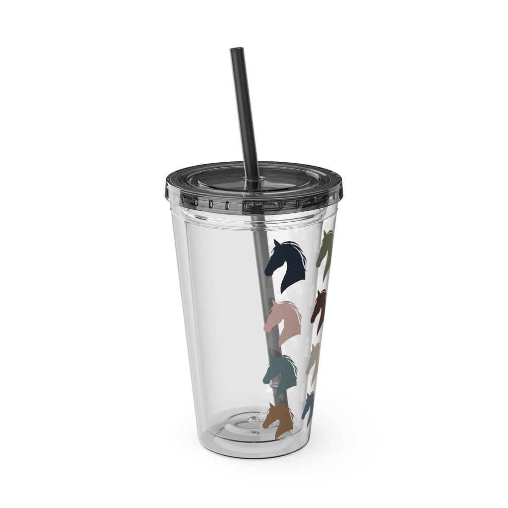 Horse Head Pattern Tumbler — 16oz Insulated Straw Cup