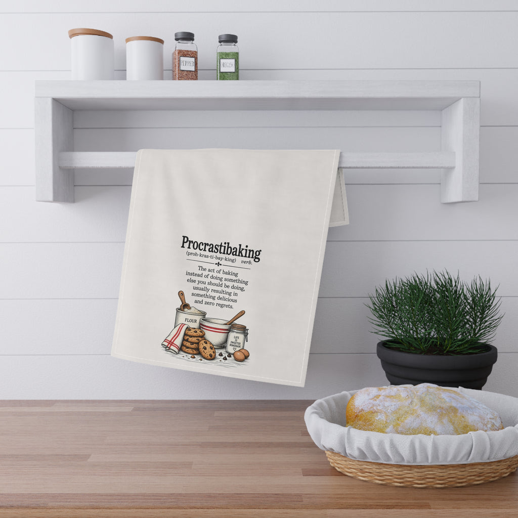 Procrastibaking Tea Towel — Funny Baking Definition Kitchen Towel, Cook’s Gift
