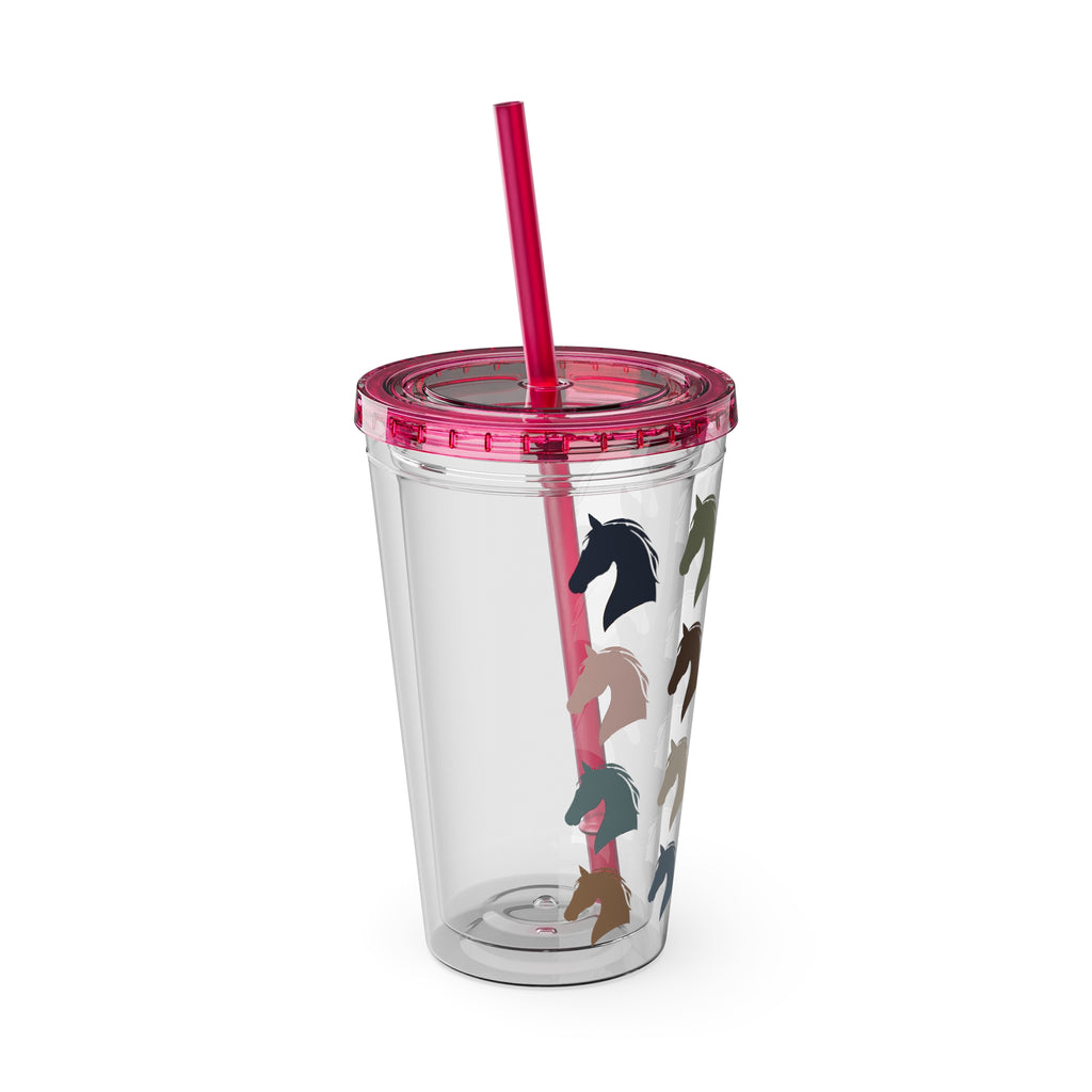 Horse Head Pattern Tumbler — 16oz Insulated Straw Cup