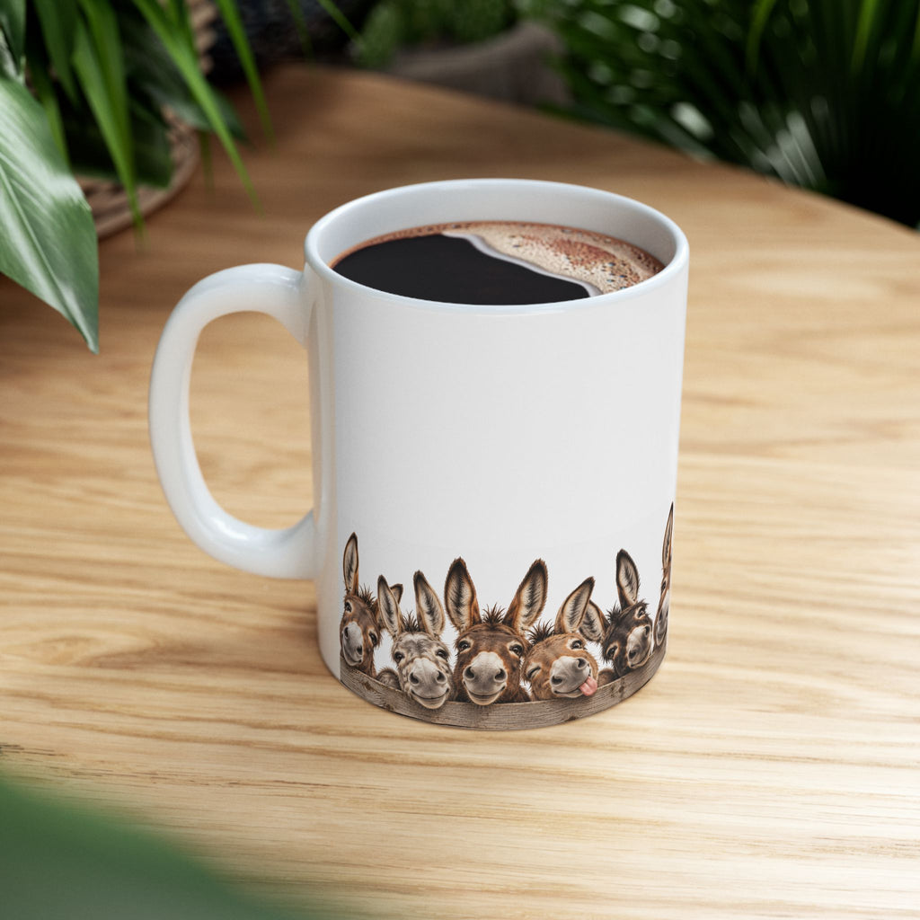 Donkey Friends Ceramic Mug (11oz & 15oz) - Cute Farm Animal Coffee Cup