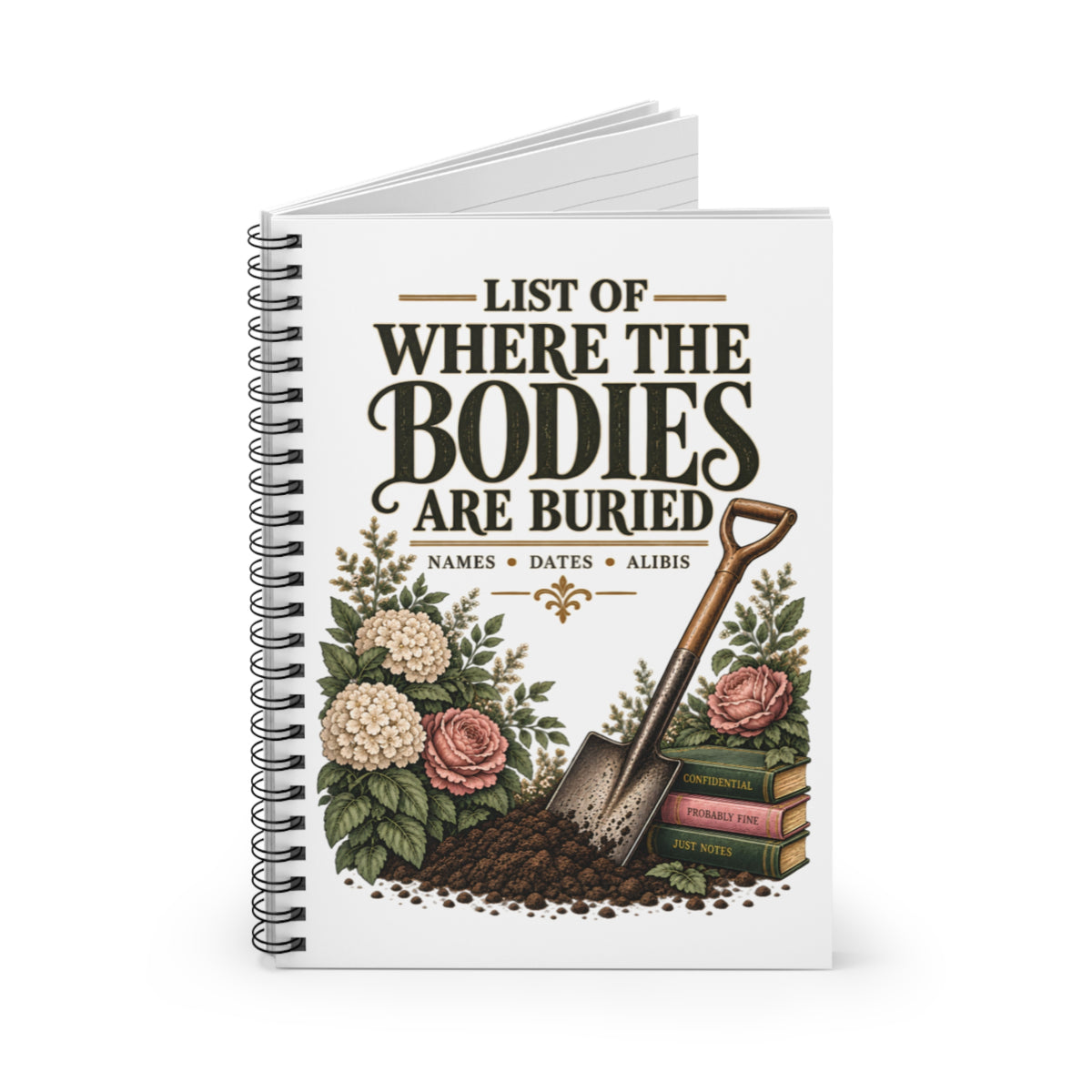 Where the Bodies Are Buried spiral notebook cover