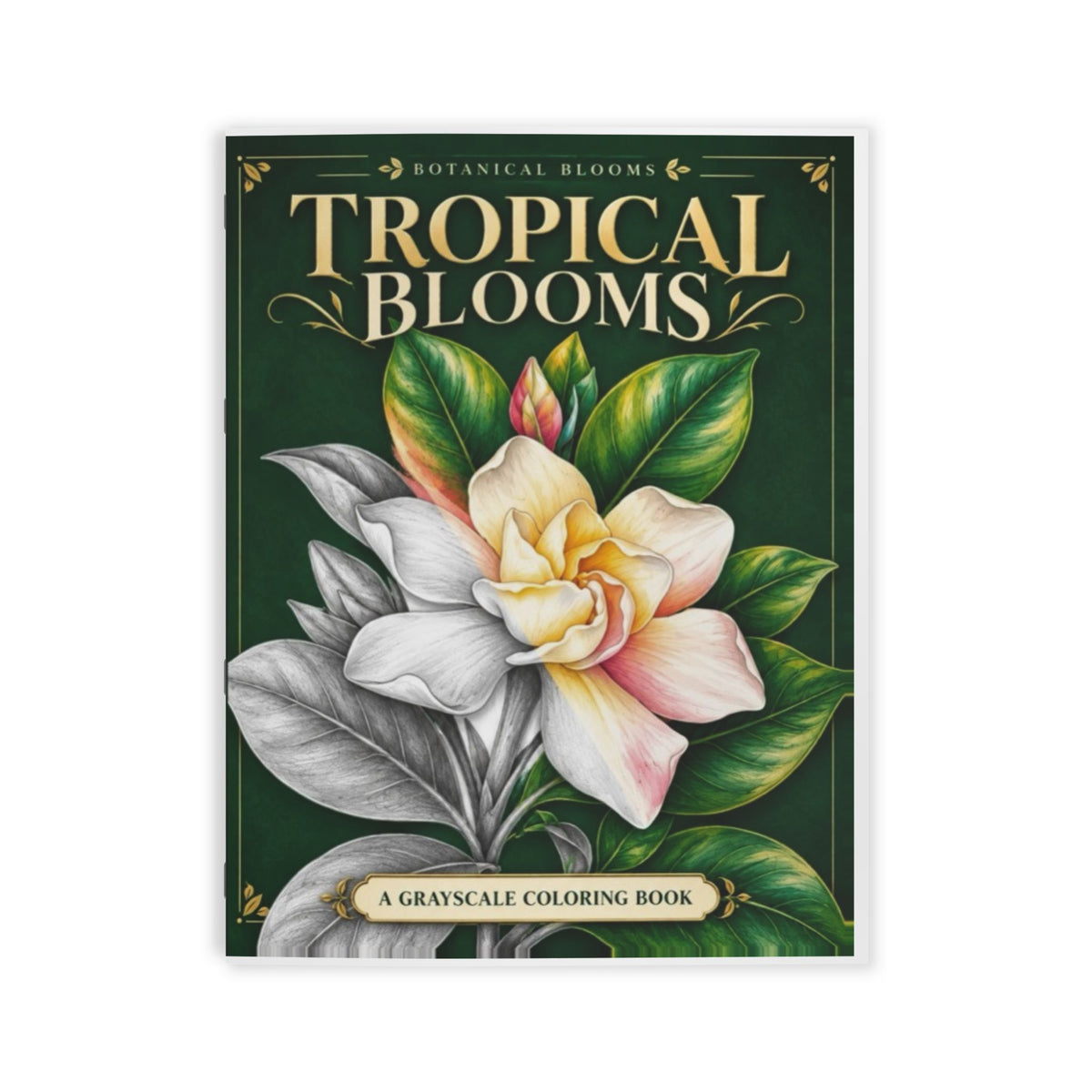 Tropical Blooms Mini Grayscale Coloring Book for Adults | Botanical Flower Coloring Book