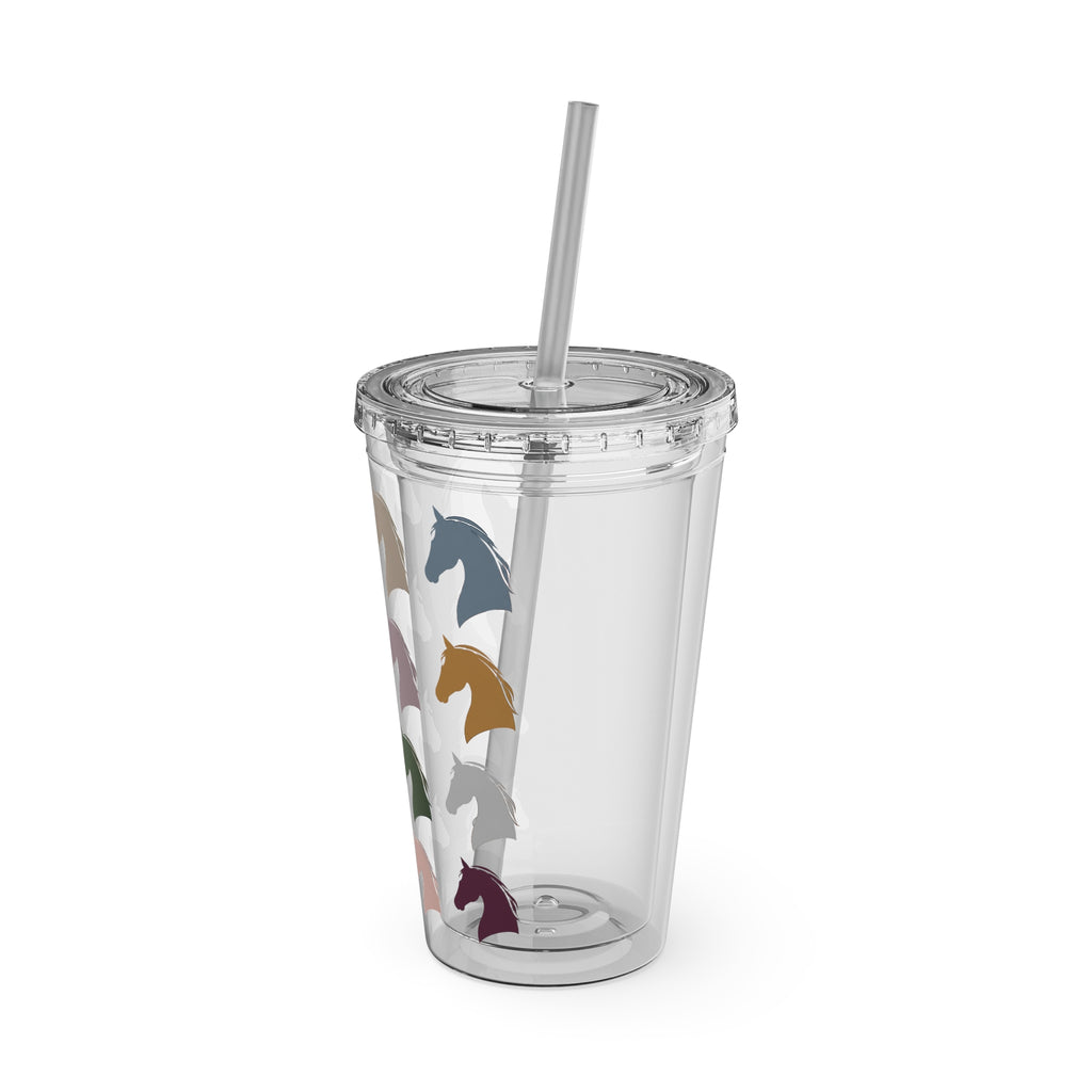 Horse Head Pattern Tumbler — 16oz Insulated Straw Cup
