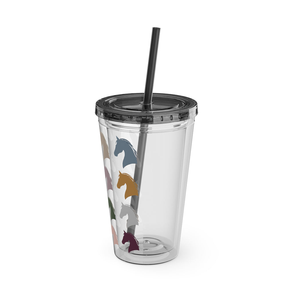 Horse Head Pattern Tumbler — 16oz Insulated Straw Cup
