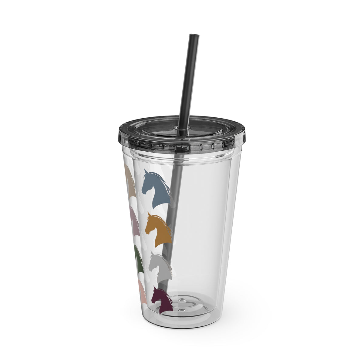 Horse Head Pattern Tumbler — 16oz Insulated Straw Cup