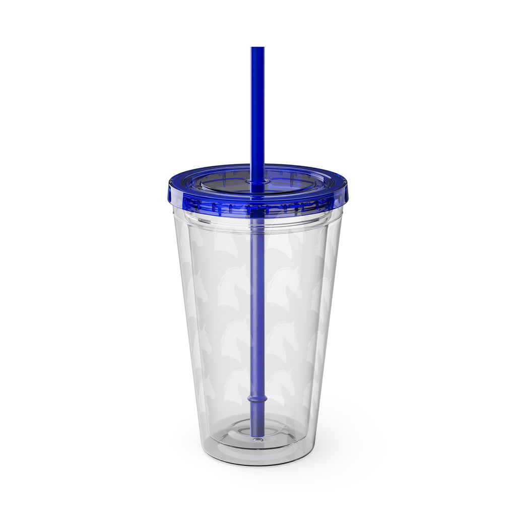Horse Head Pattern Tumbler — 16oz Insulated Straw Cup