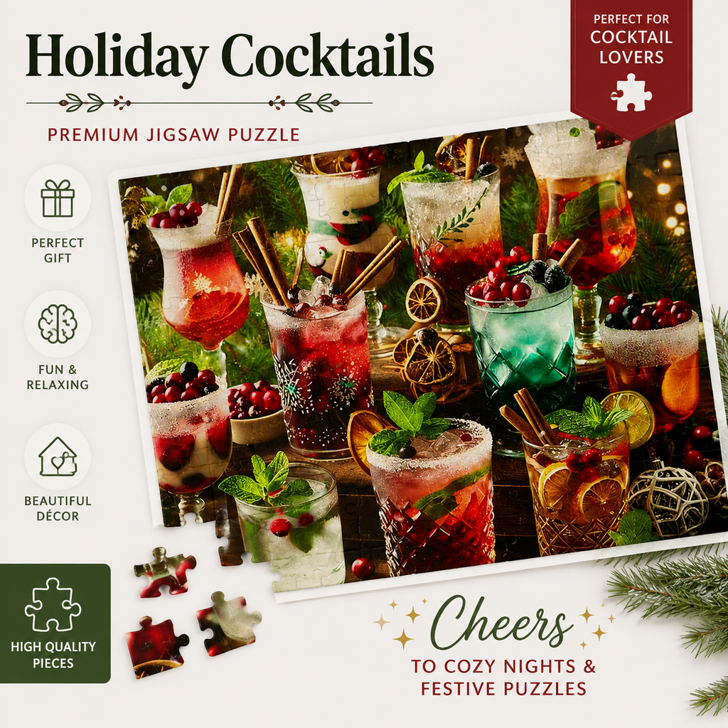 Holiday cocktails jigsaw puzzle artwork