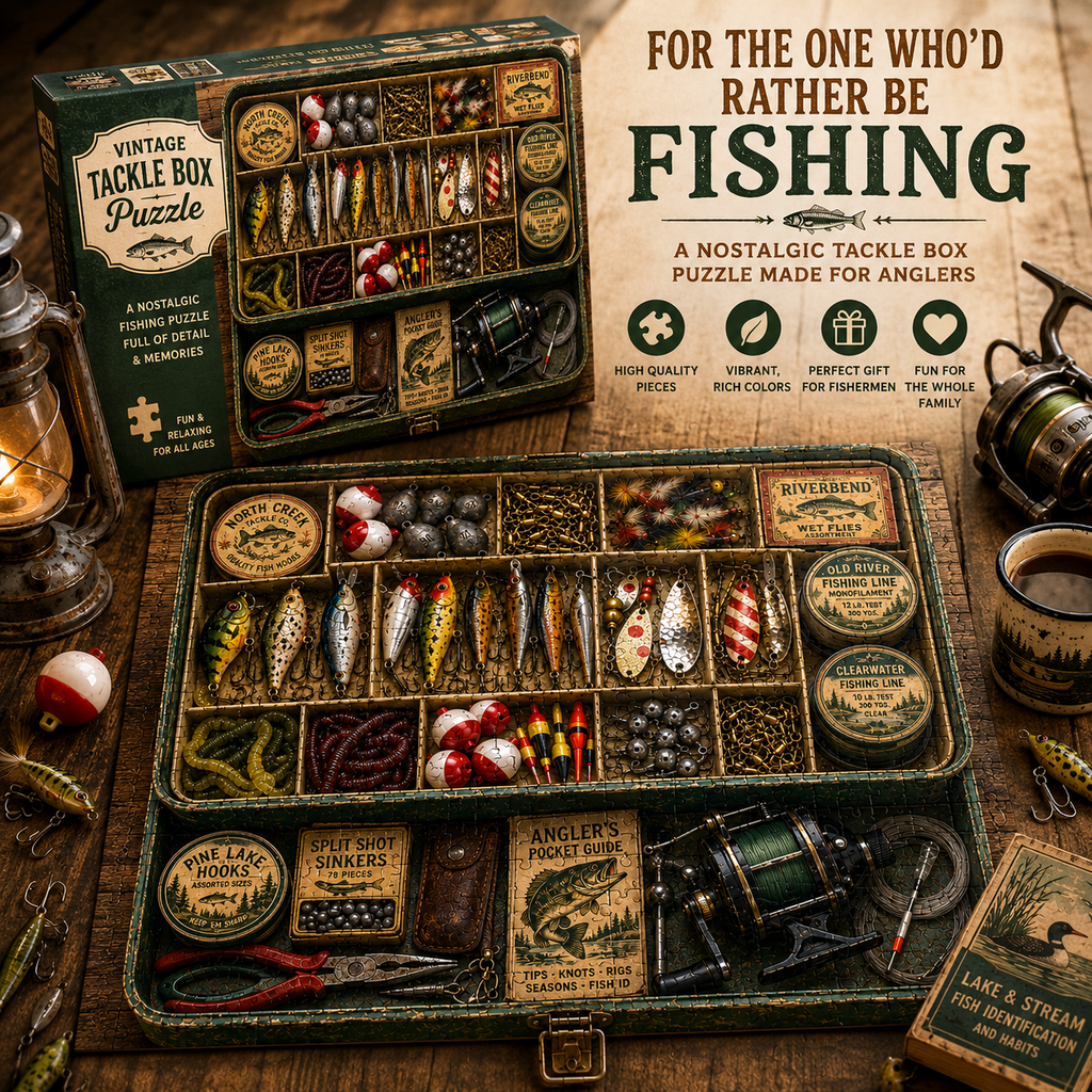 Vintage fishing tackle jigsaw puzzle artwork