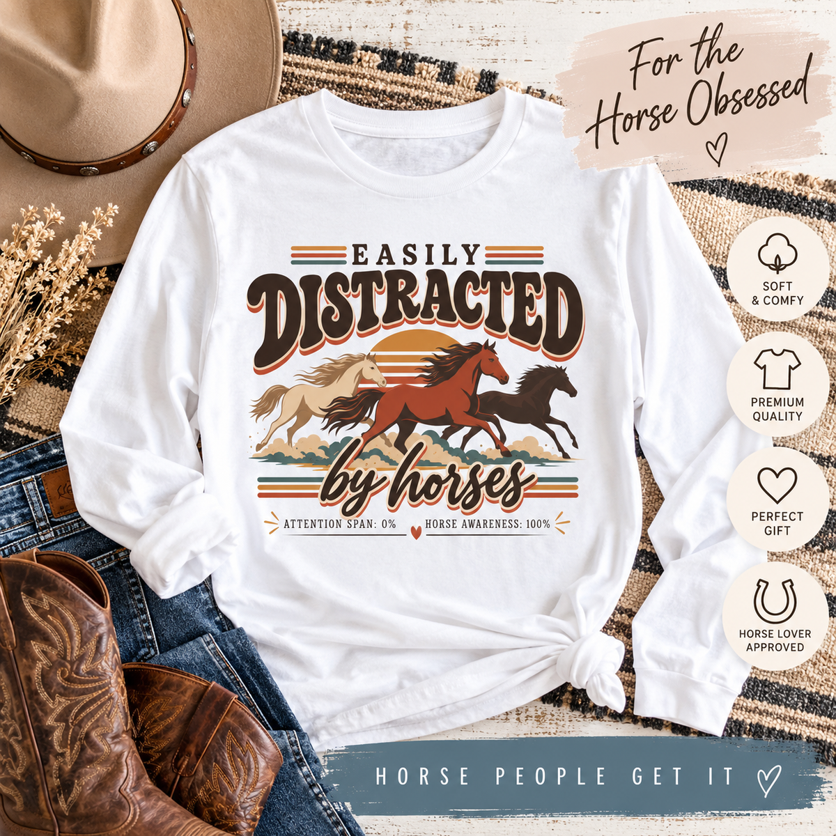 Easily Distracted by Horses long sleeve tee