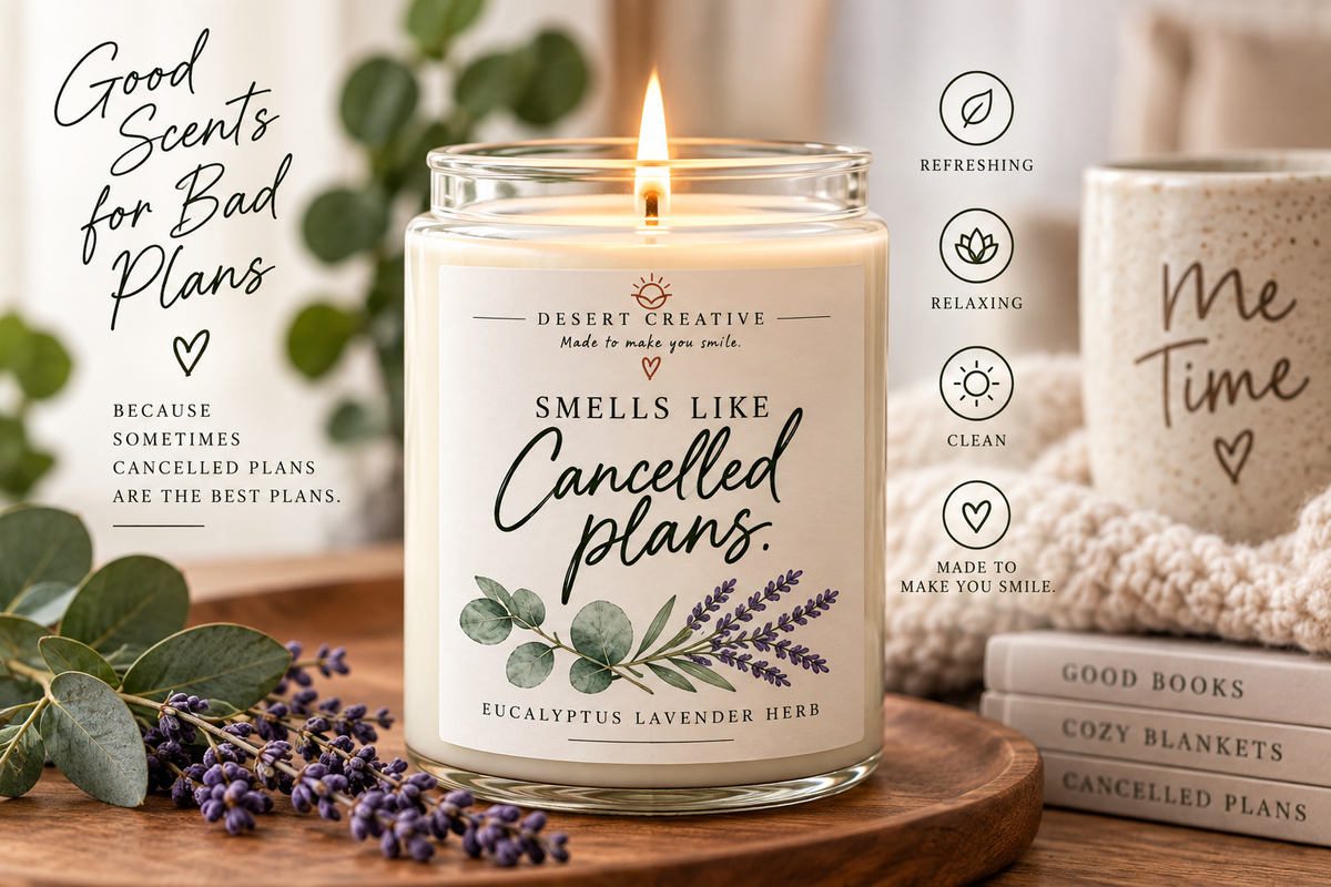 Smells Like Cancelled Plans Candle – Funny Eucalyptus Lavender Scented Candle