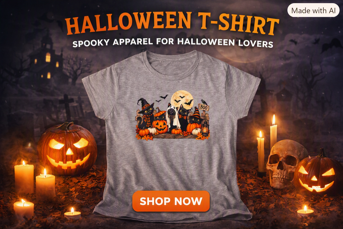 Halloween Cats & Pumpkins Tee – Cute Spooky Fall Shirt for Cat Lovers