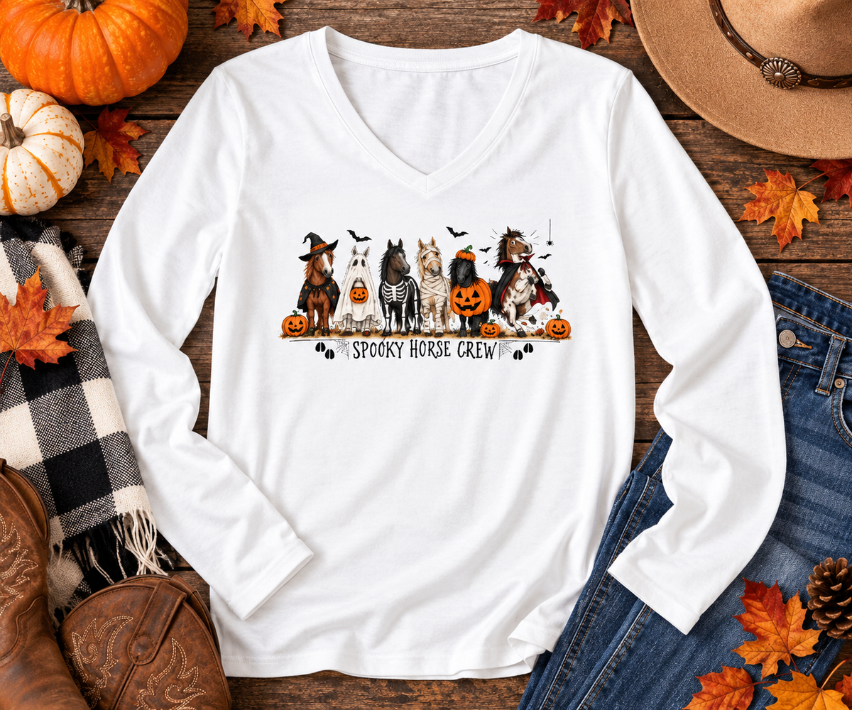 Spooky Horse Crew Halloween Shirt – Funny Equestrian Long Sleeve Tee