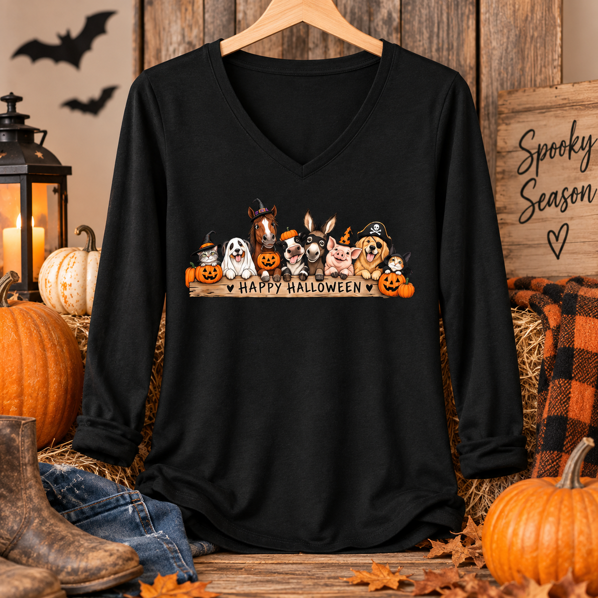 Happy Halloween Animal Shirt | Horse & Farm Halloween Long Sleeve