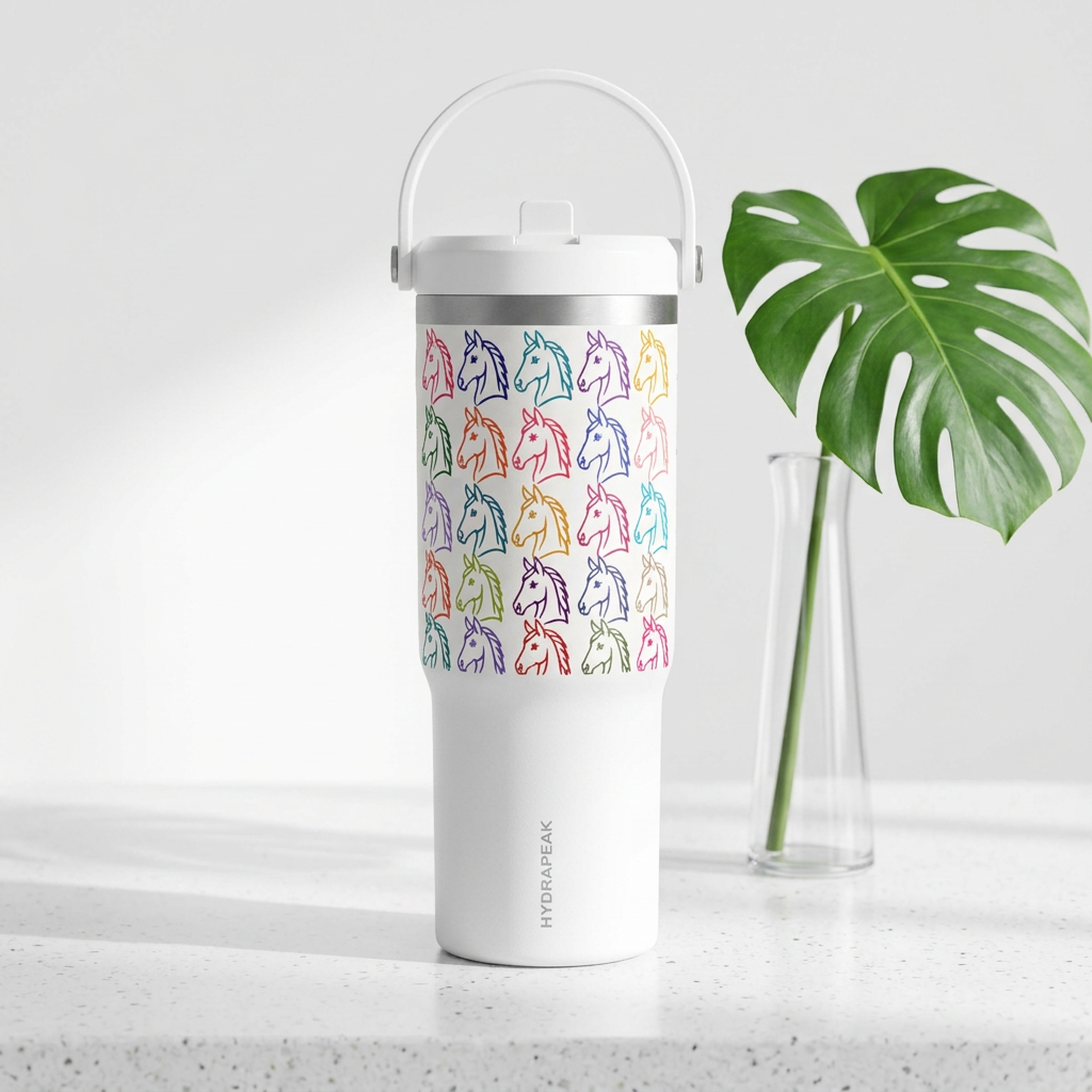 32oz Horse Head Pattern Travel Tumbler – Colorful Pastel Horse Design, Insulated Nomad Cup