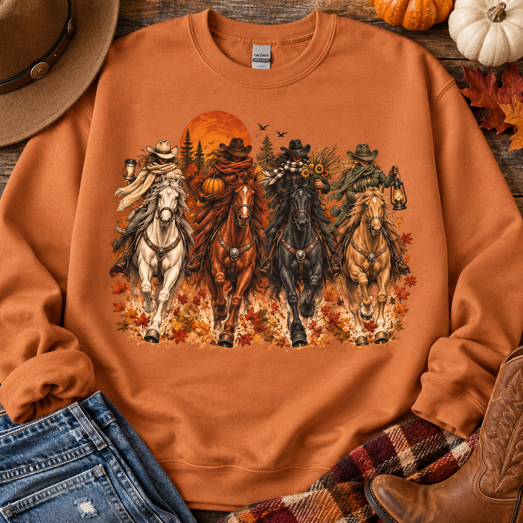 Fall Horse Sweatshirt, Western Cowgirl Autumn Crewneck, Horse Lover Gift, Equestrian Fall Sweatshirt