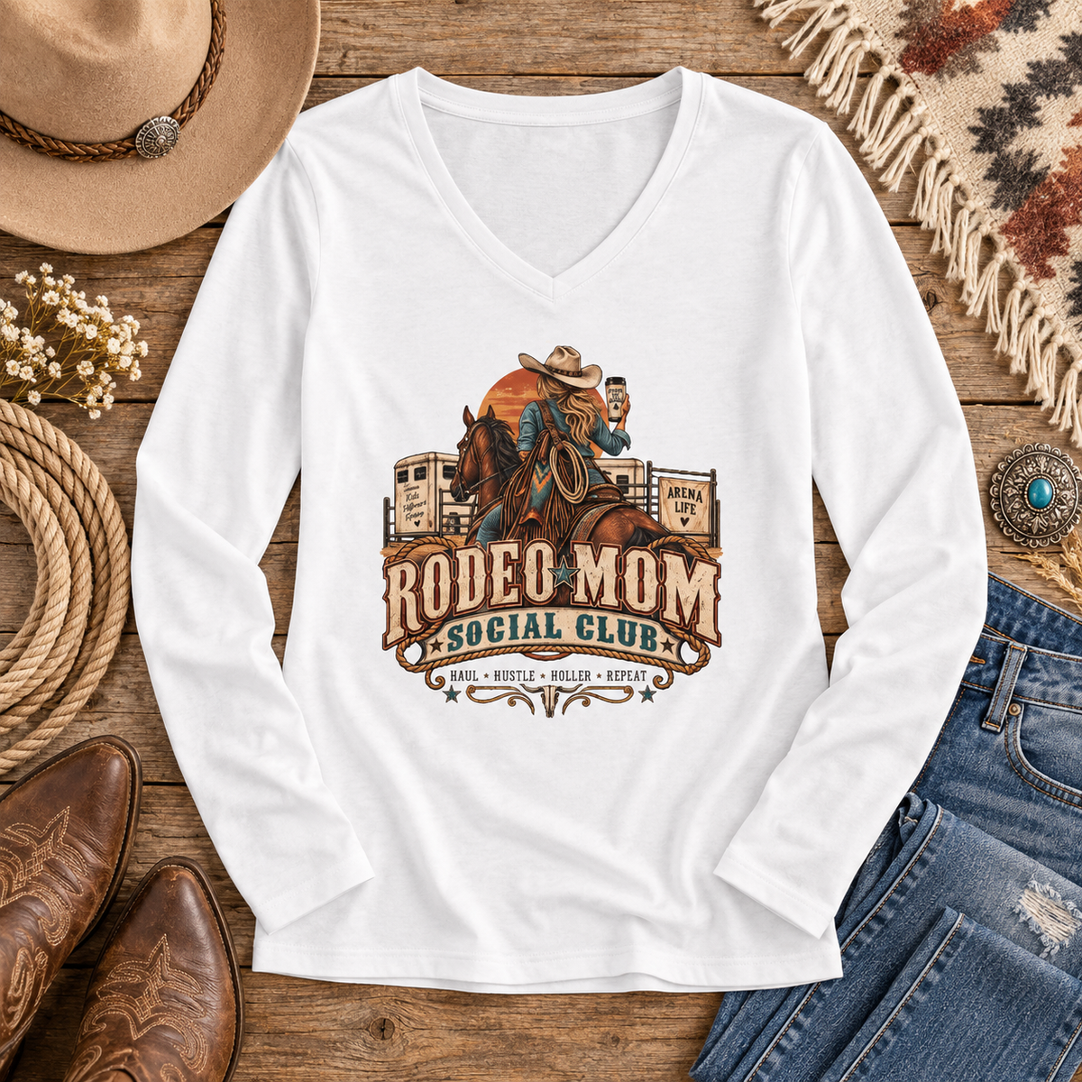 Rodeo Mom V-Neck Long Sleeve Tee