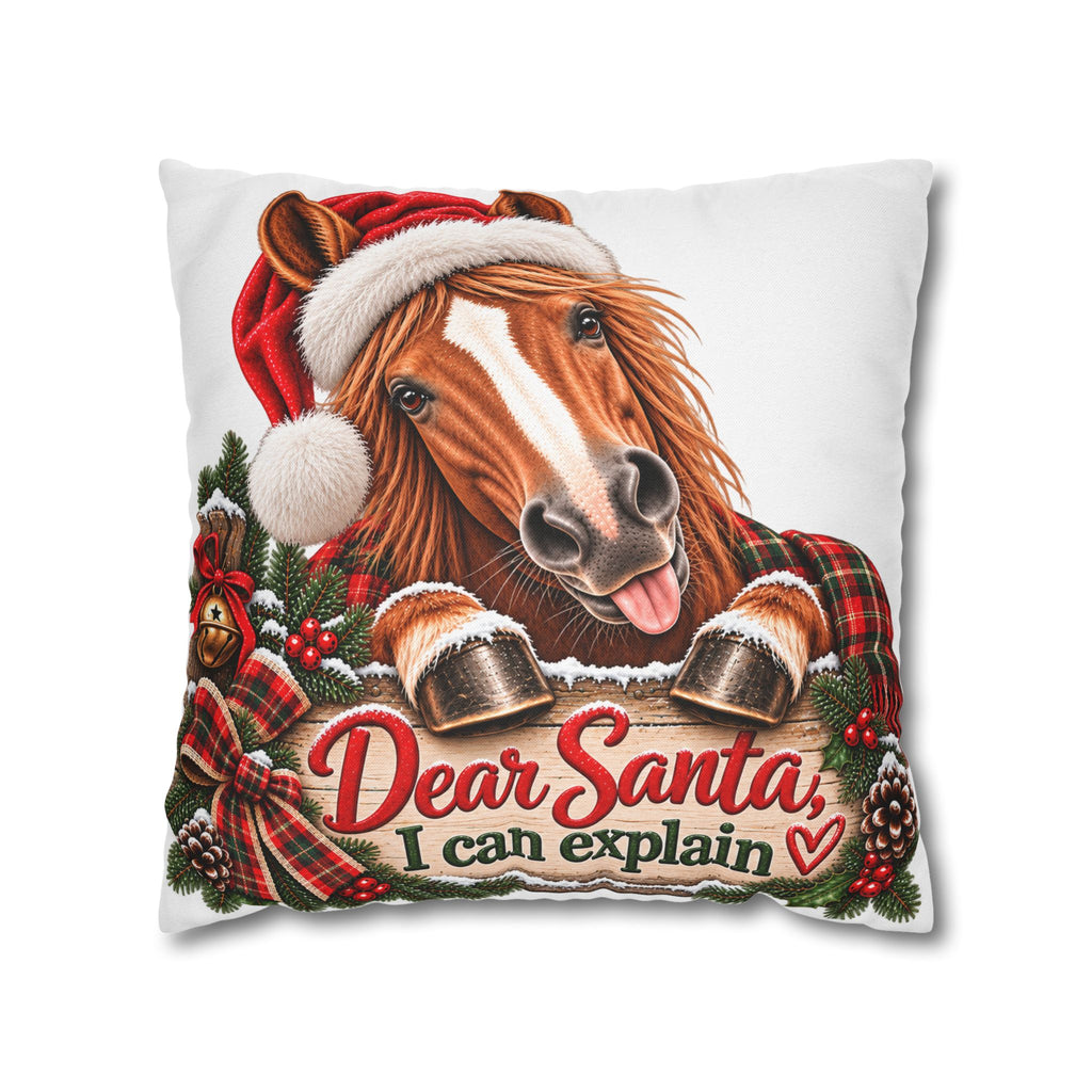 Dear Santa I Can Explain Horse Pillowcase | Funny Equestrian Christmas Pillow Cover | Horse Lover Holiday Decor | Christmas Horse Gift
