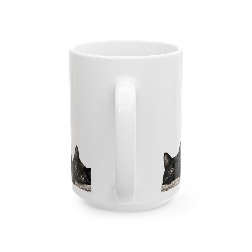 Peekaboo Kittens Ceramic Mug — Cute Black & White Cat Coffee Cup 15 oz